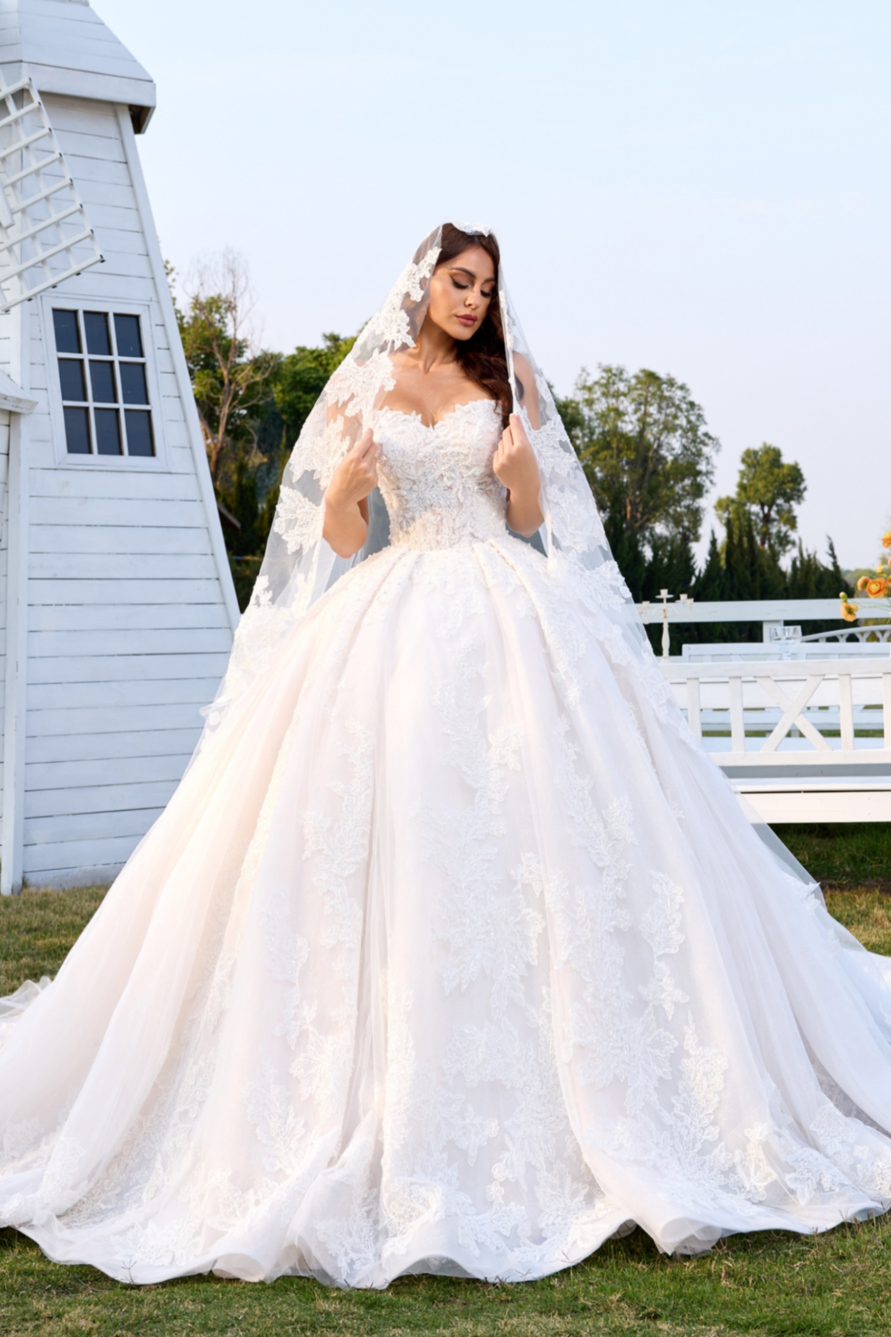 Luxury Lace Ball Gown Wedding Dress With Long Veil LVB2699