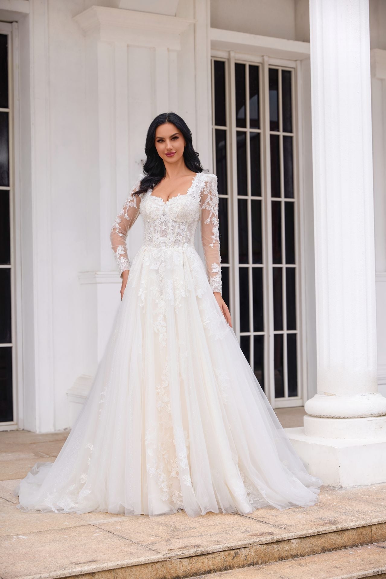 Lace Tulle Handmade Wedding Dress With Detachable Sleeves LVB2502