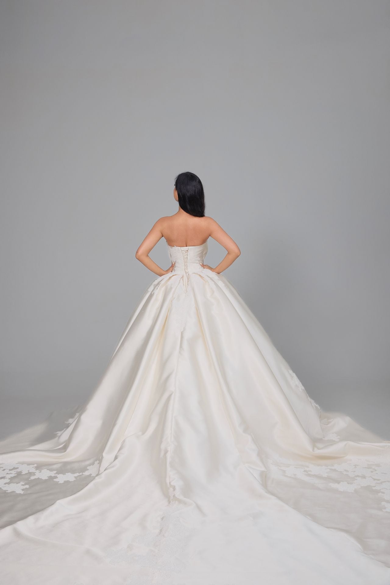Ball Gown Satin Lace Cathedral Train Handmade Wedding Dress LVB2504