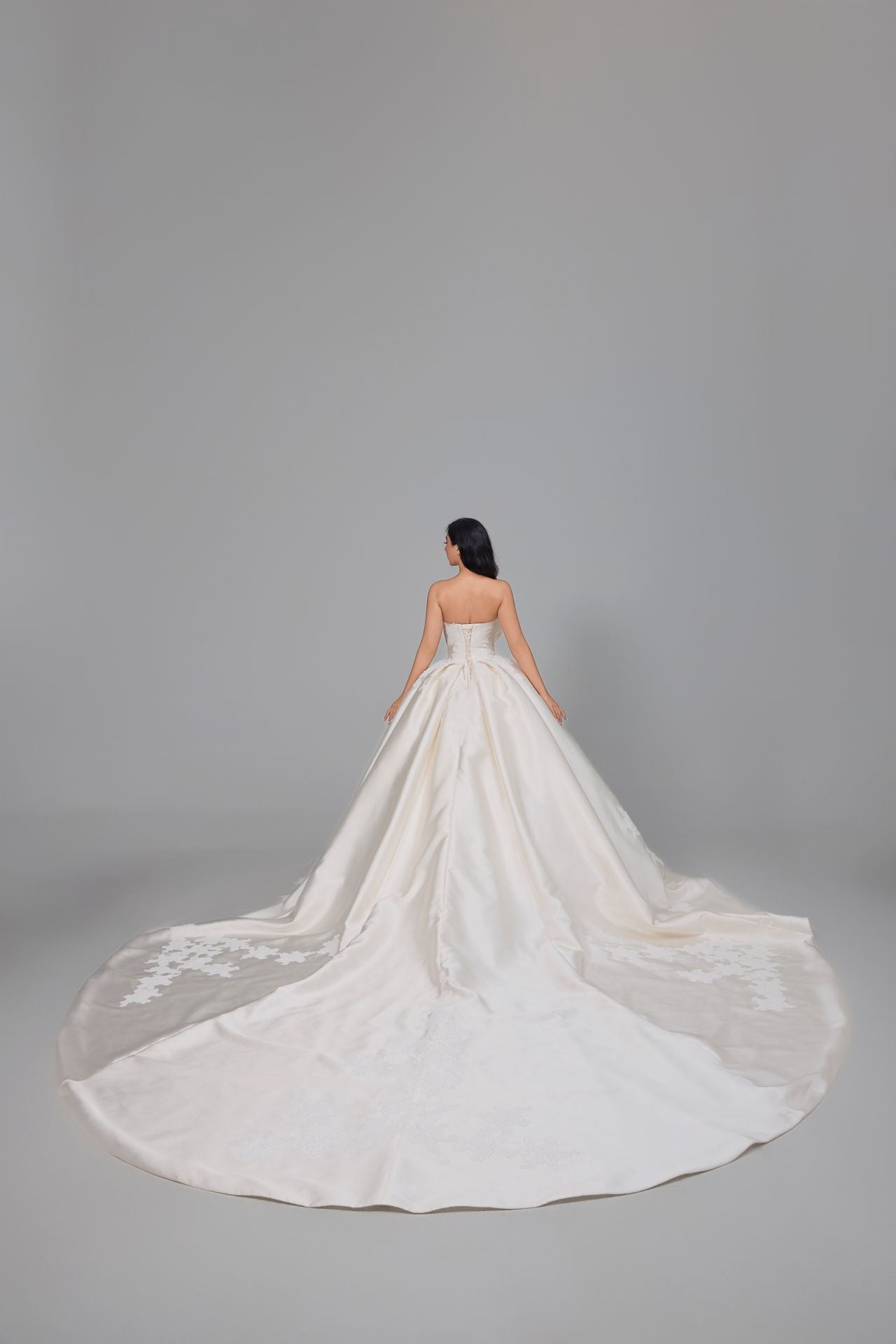 Ball Gown Satin Lace Cathedral Train Handmade Wedding Dress LVB2504