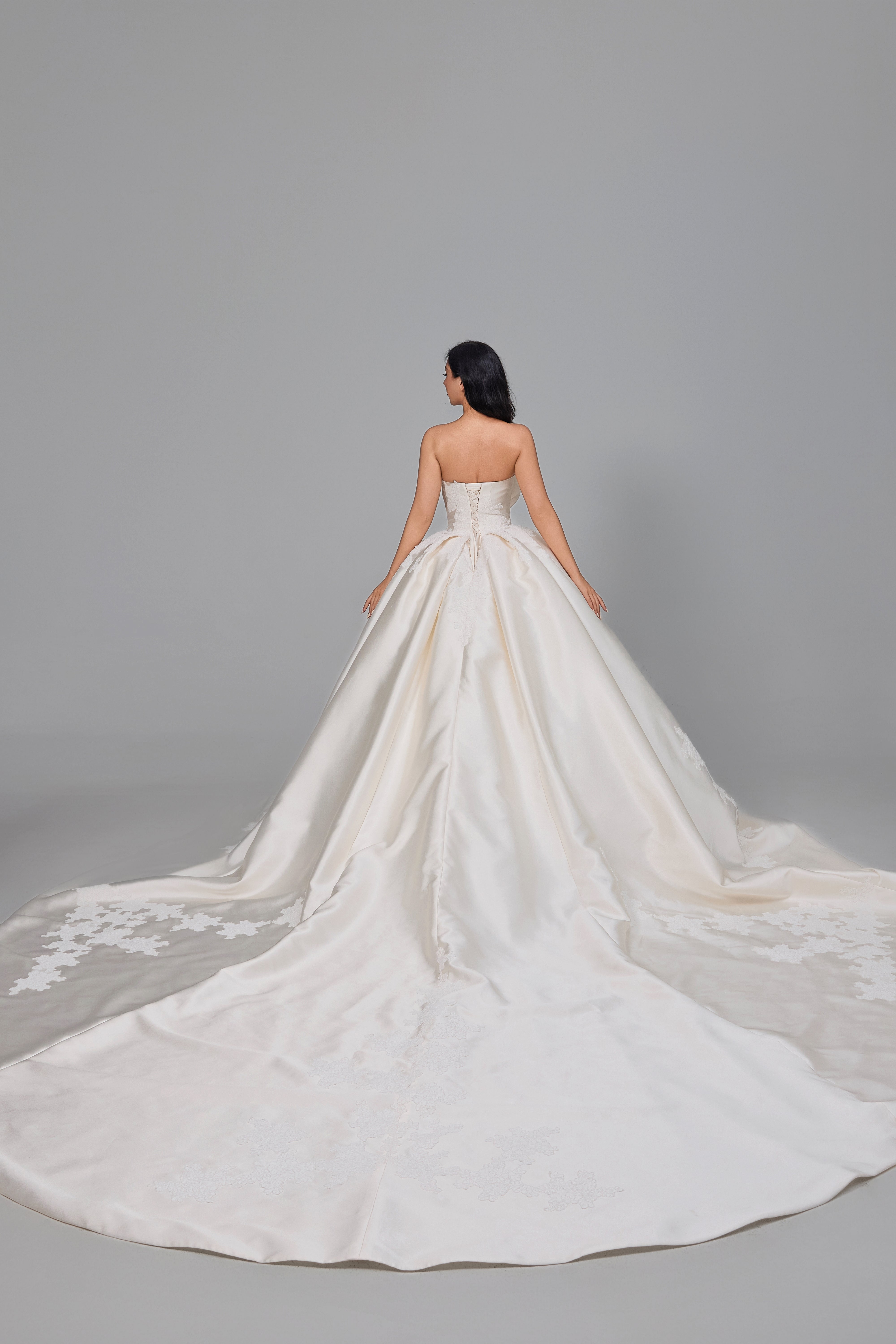 Ball Gown Satin Lace Cathedral Train Handmade Wedding Dress LVB2504