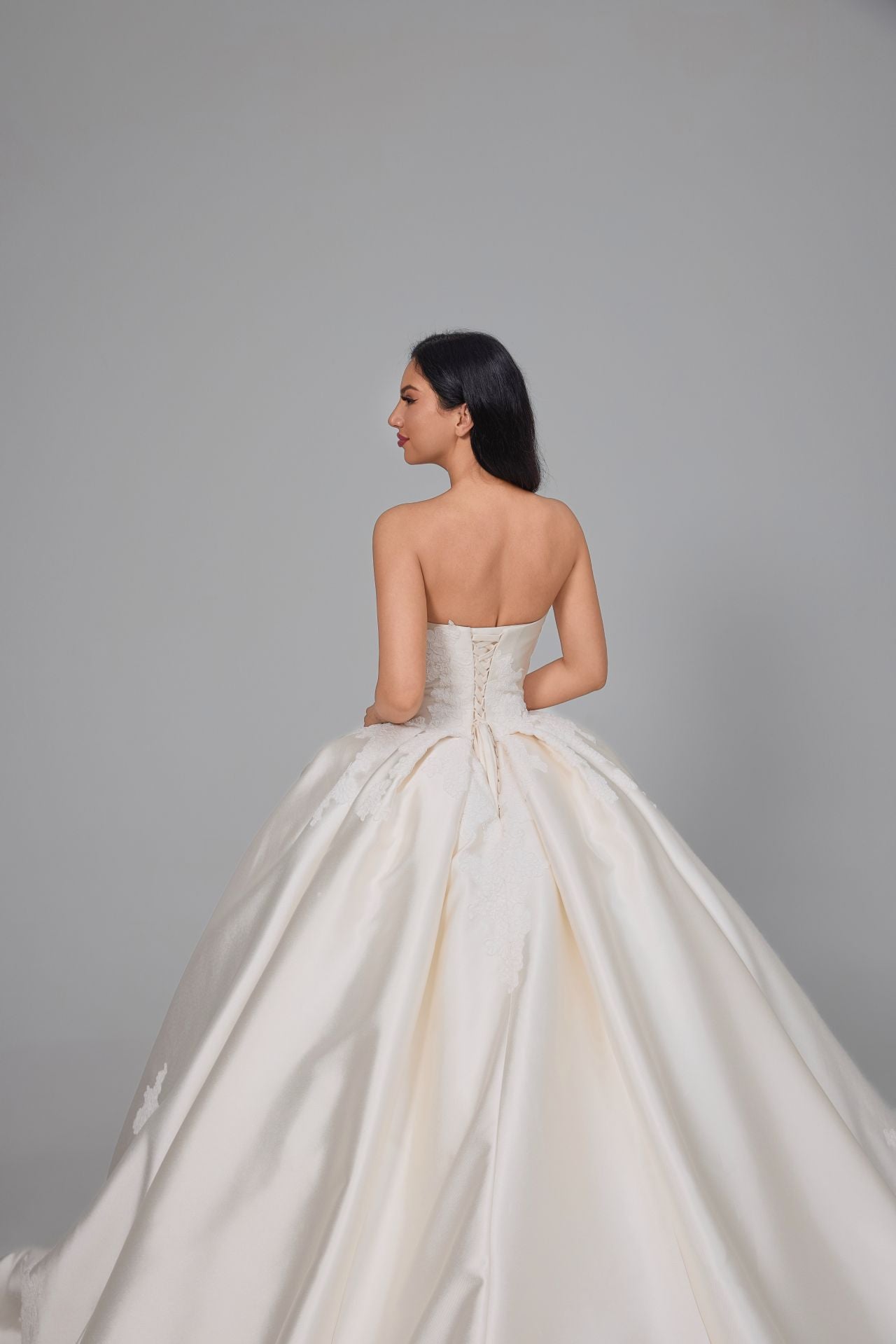 Ball Gown Satin Lace Cathedral Train Handmade Wedding Dress LVB2504