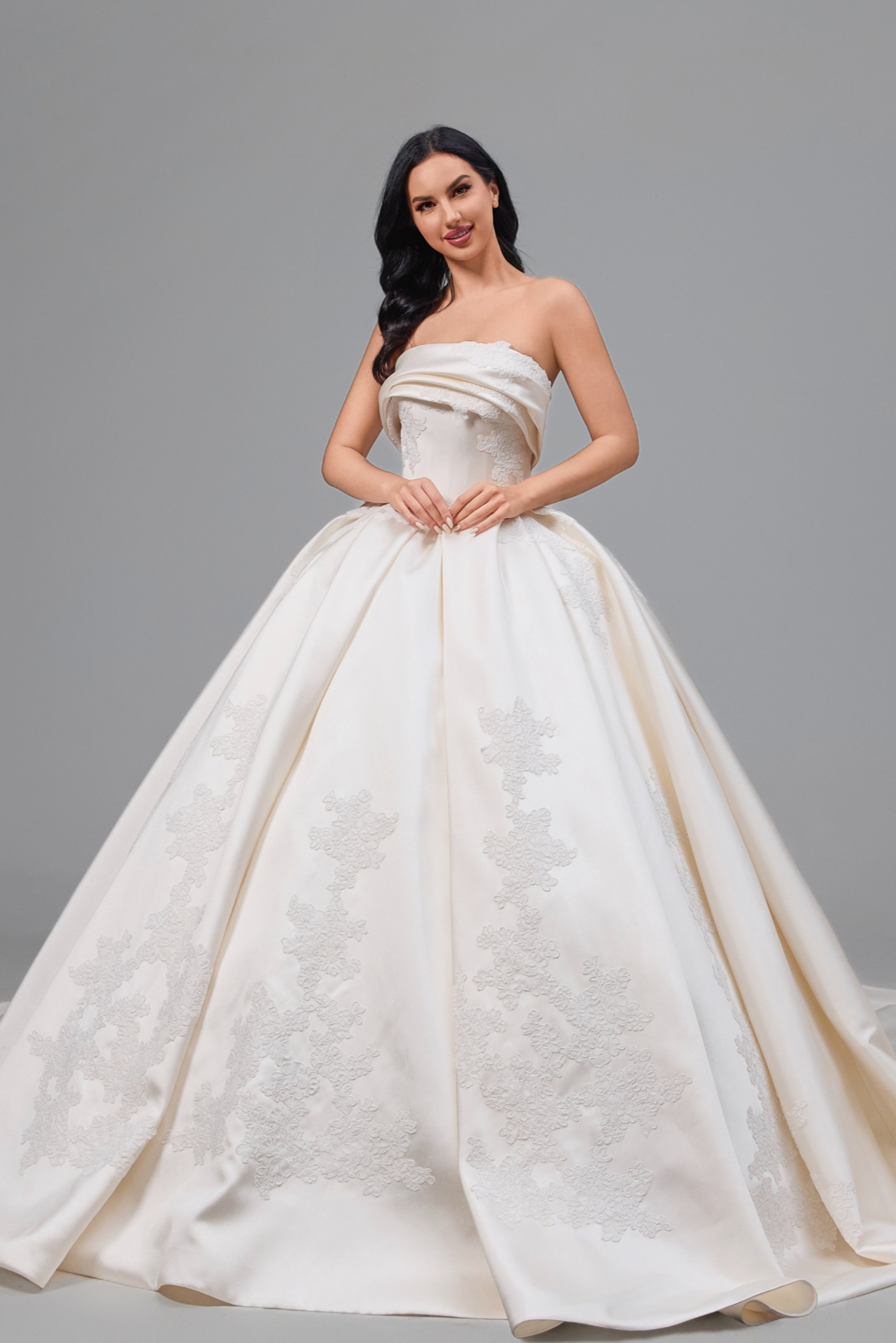 Ball Gown Satin Lace Cathedral Train Handmade Wedding Dress LVB2504