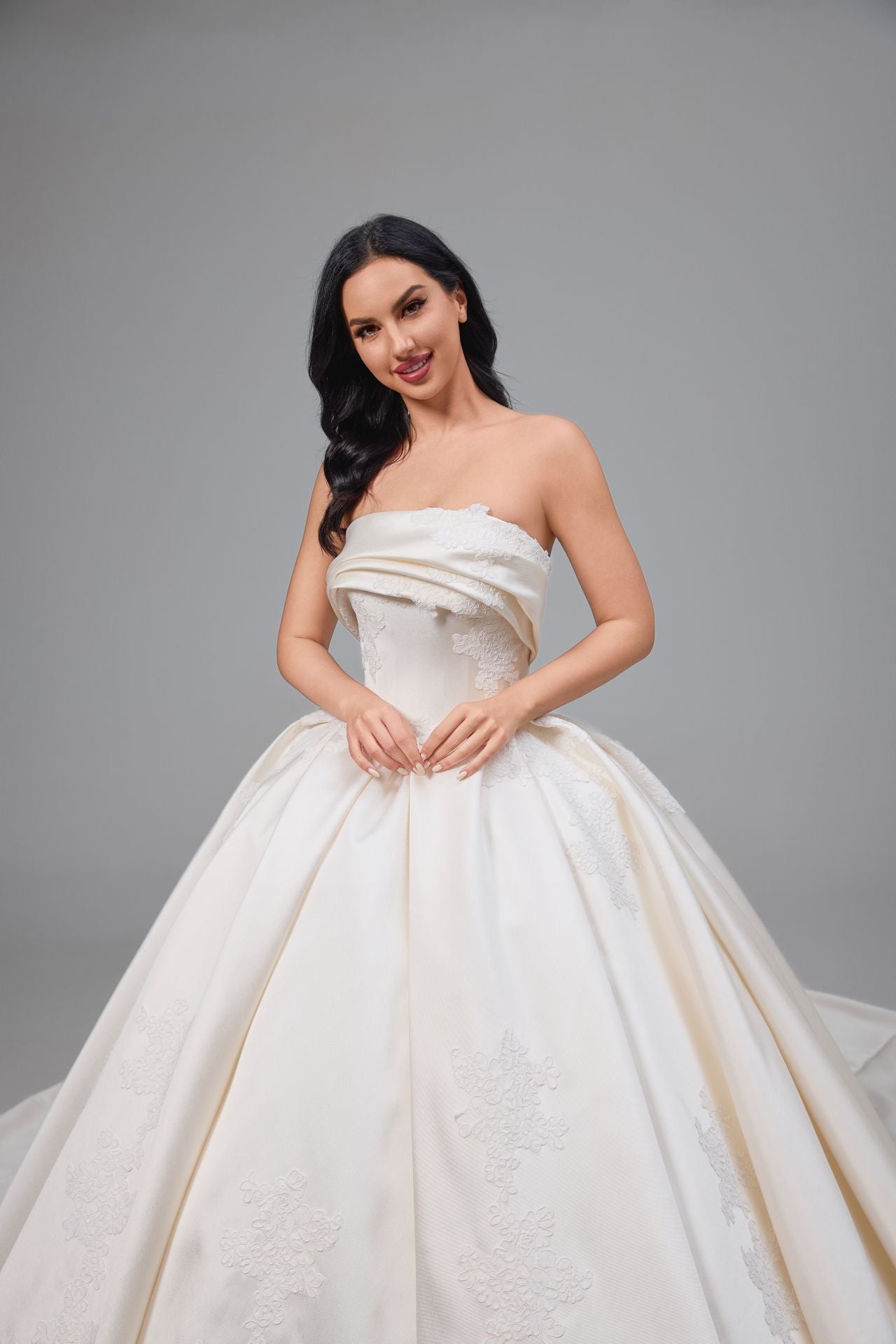 Ball Gown Satin Lace Cathedral Train Handmade Wedding Dress LVB2504