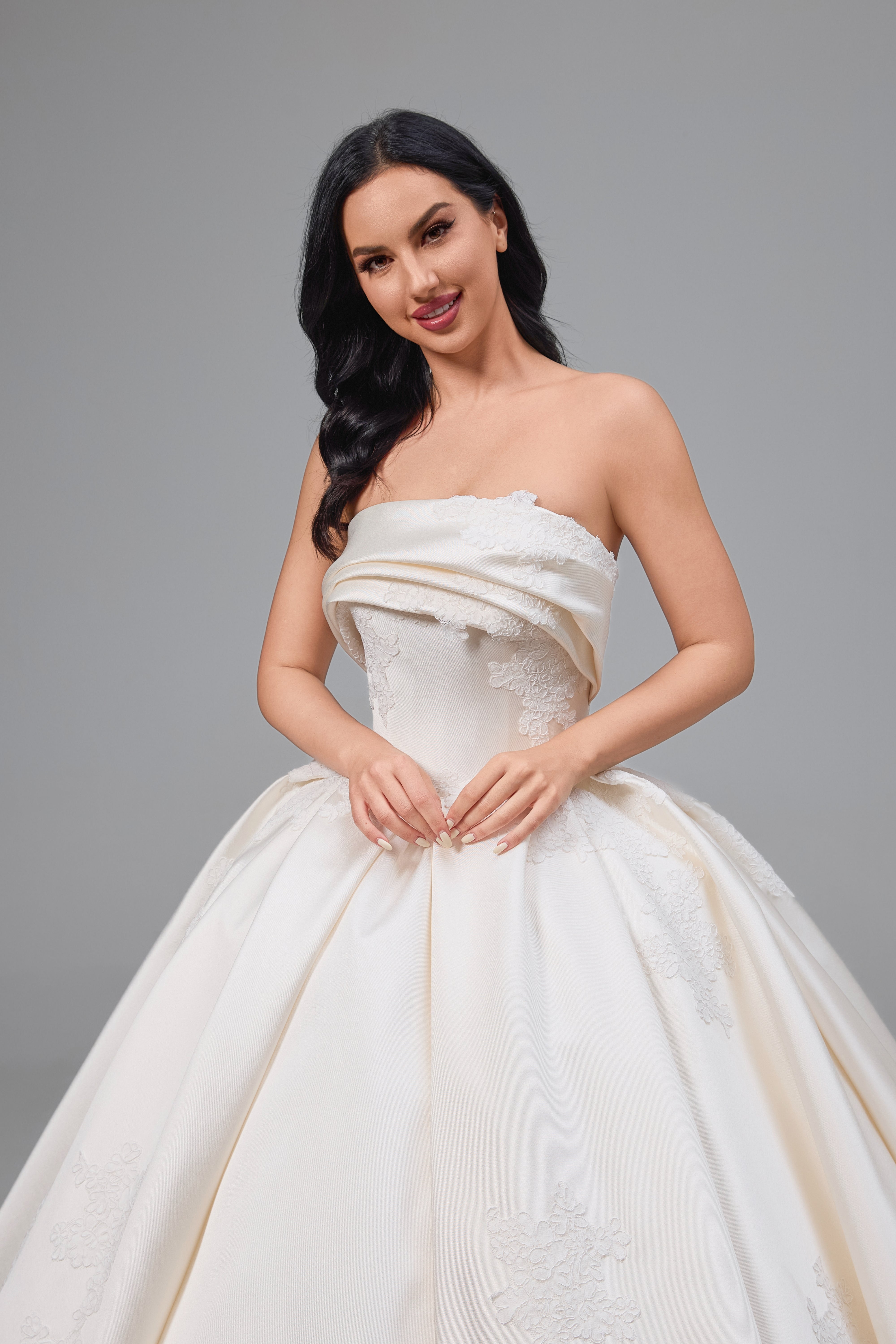 Ball Gown Satin Lace Cathedral Train Handmade Wedding Dress LVB2504