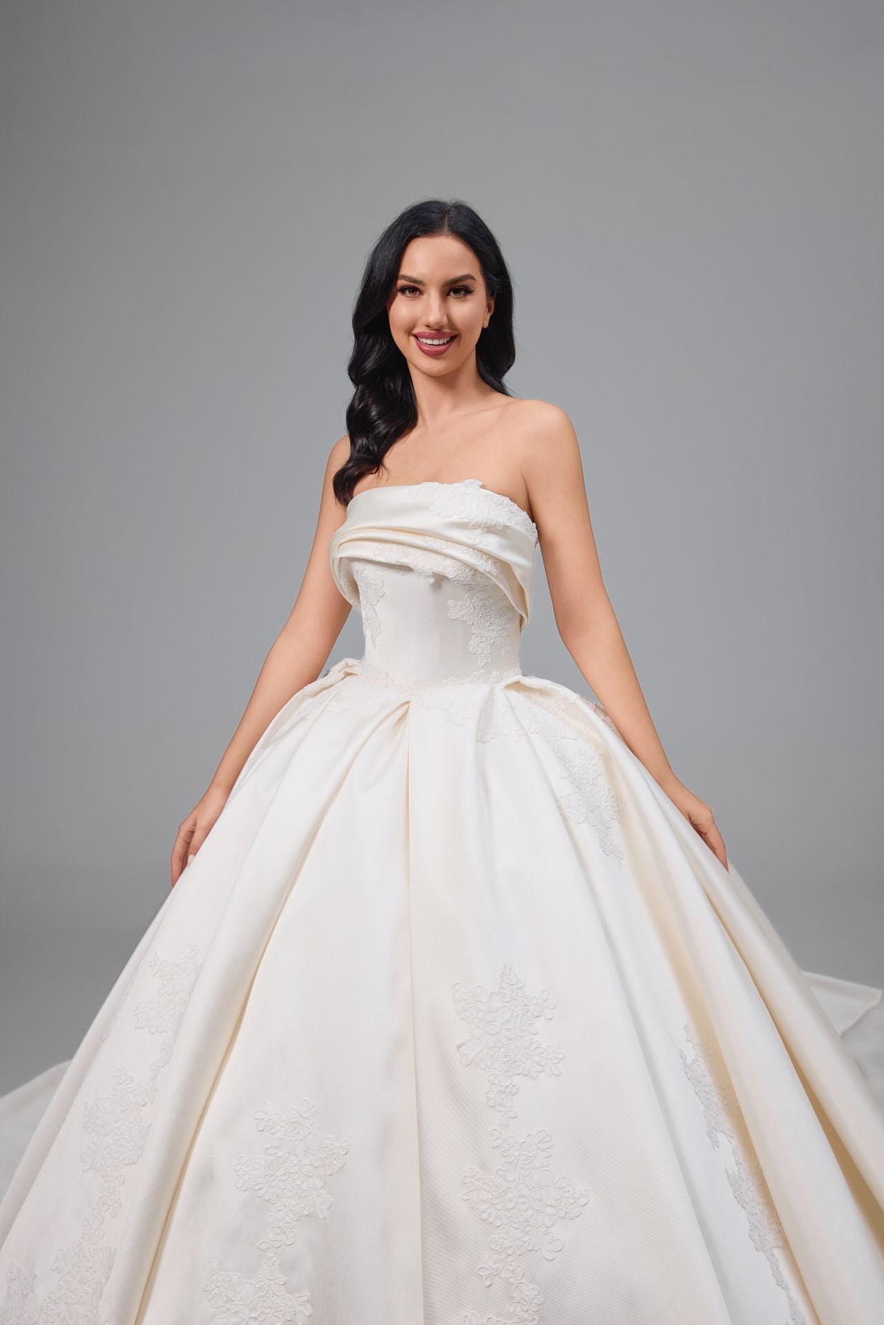 Ball Gown Satin Lace Cathedral Train Handmade Wedding Dress LVB2504
