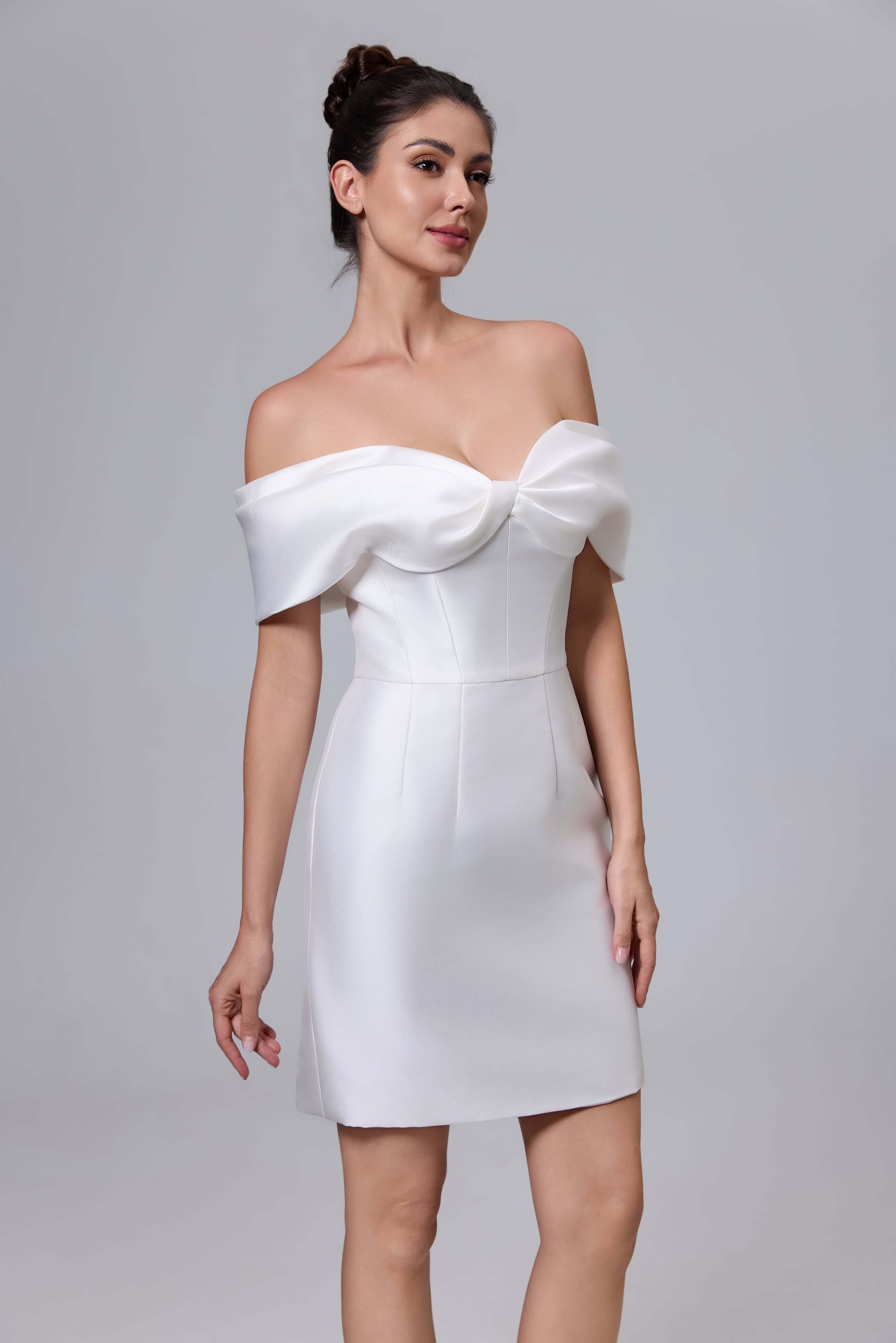 Short Lace Knee-Length Wedding Dress with Sleeves-AND Bride