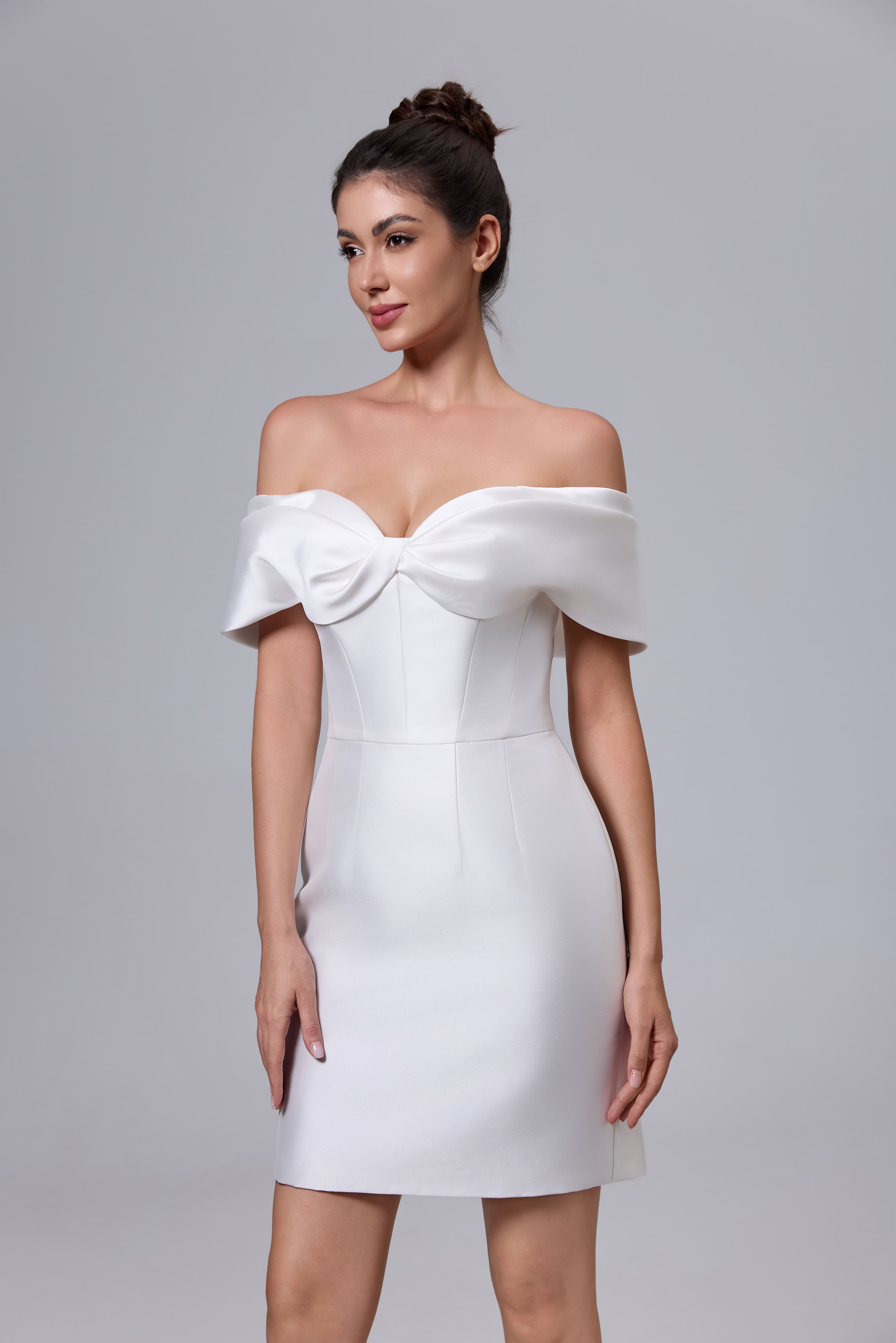 Short Lace Knee-Length Wedding Dress with Sleeves-AND Bride