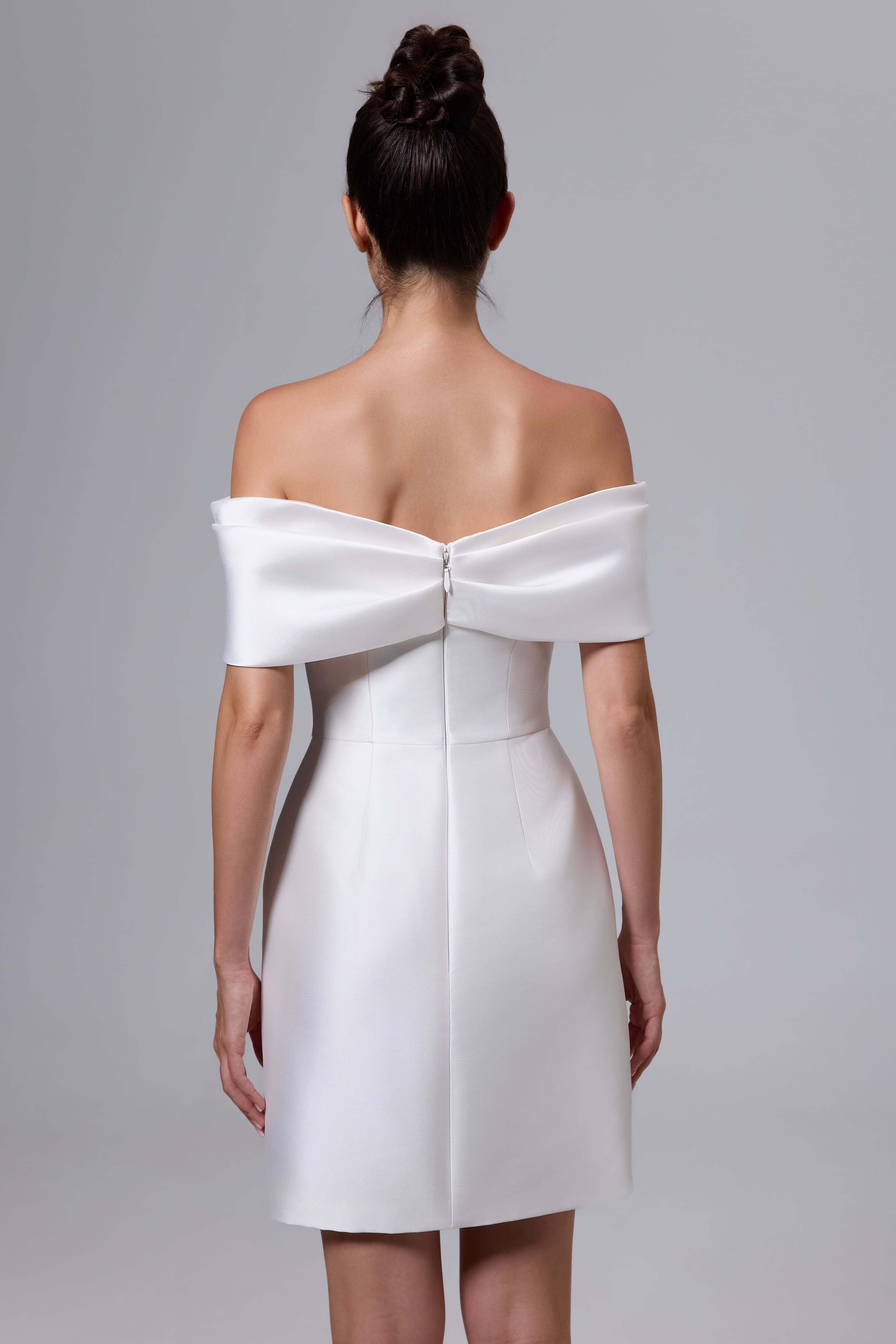 Short Lace Knee-Length Wedding Dress with Sleeves-AND Bride