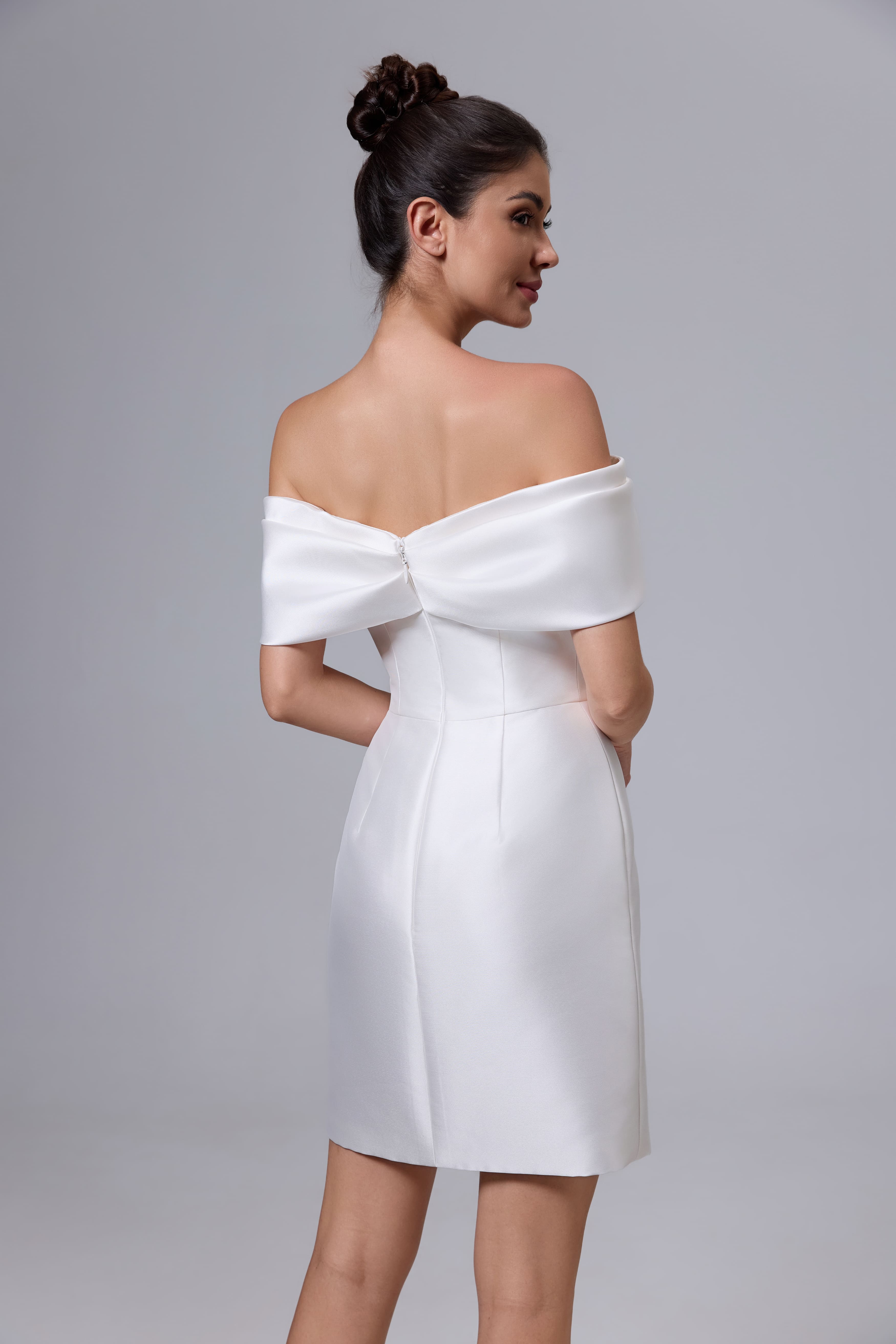 Short Lace Knee-Length Wedding Dress with Sleeves-AND Bride