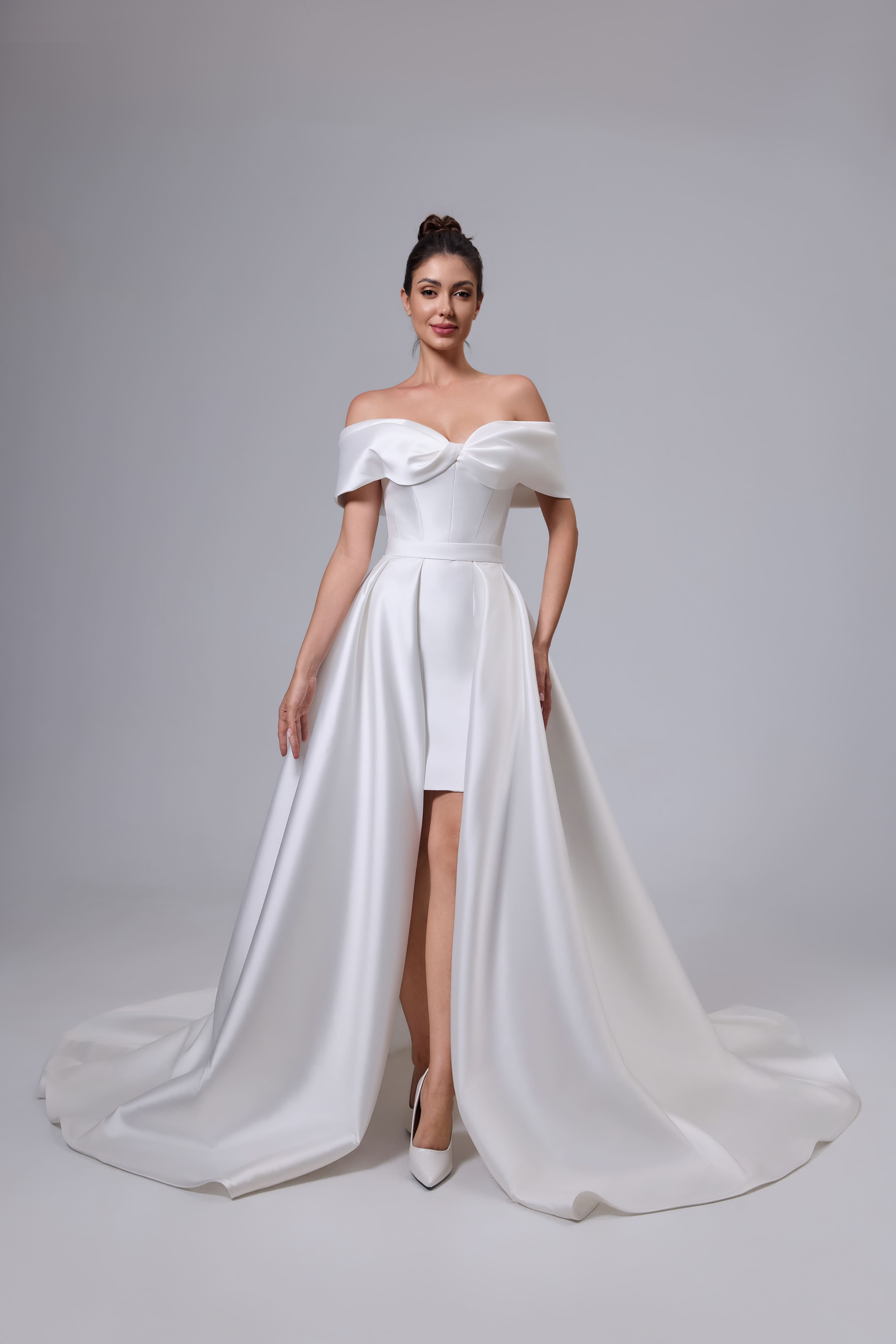 Open Back Satin Mermaid Wedding Dress with Detachable Train-AND Bride