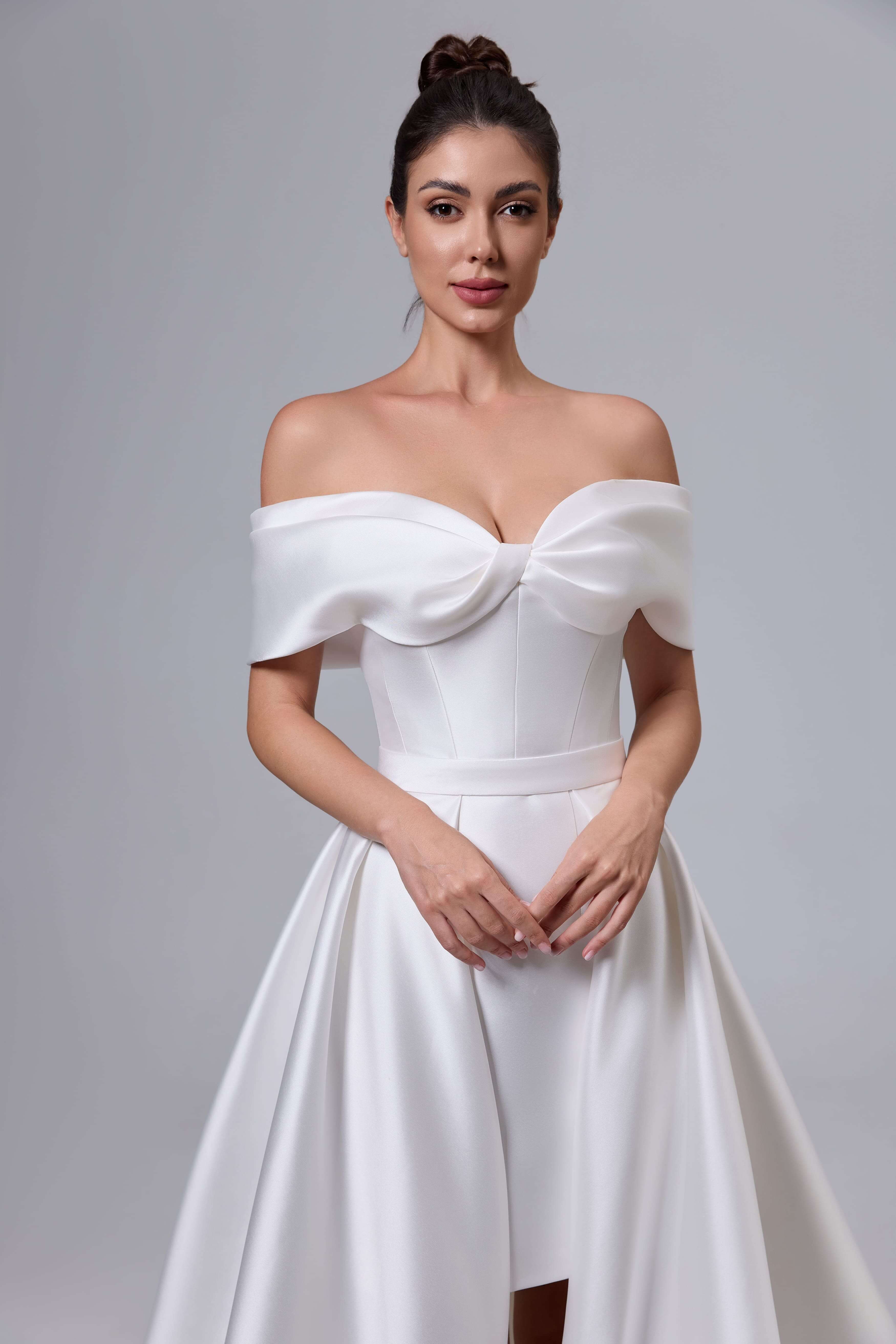 Open Back Satin Mermaid Wedding Dress with Detachable Train-AND Bride