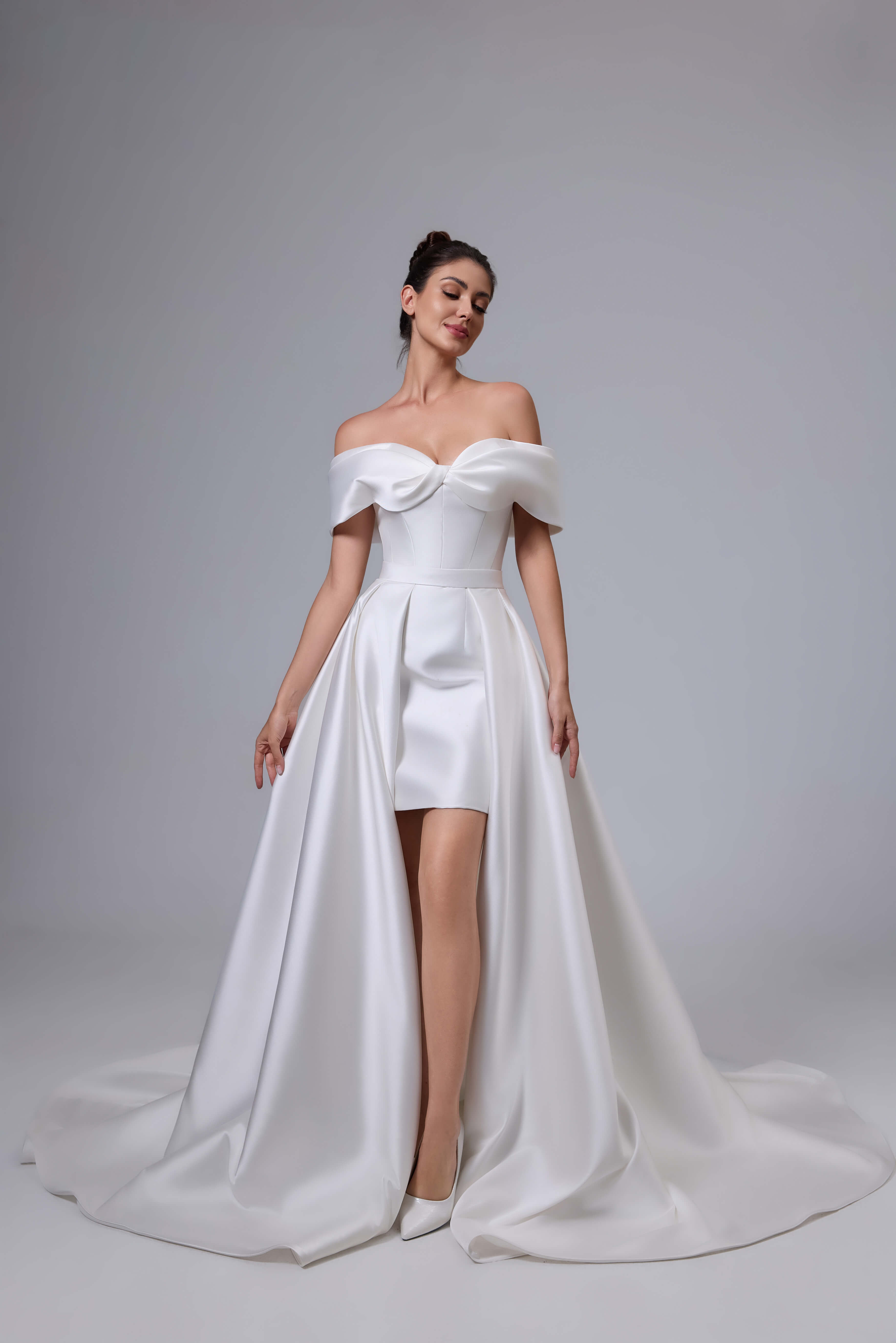 Open Back Satin Mermaid Wedding Dress with Detachable Train-AND Bride