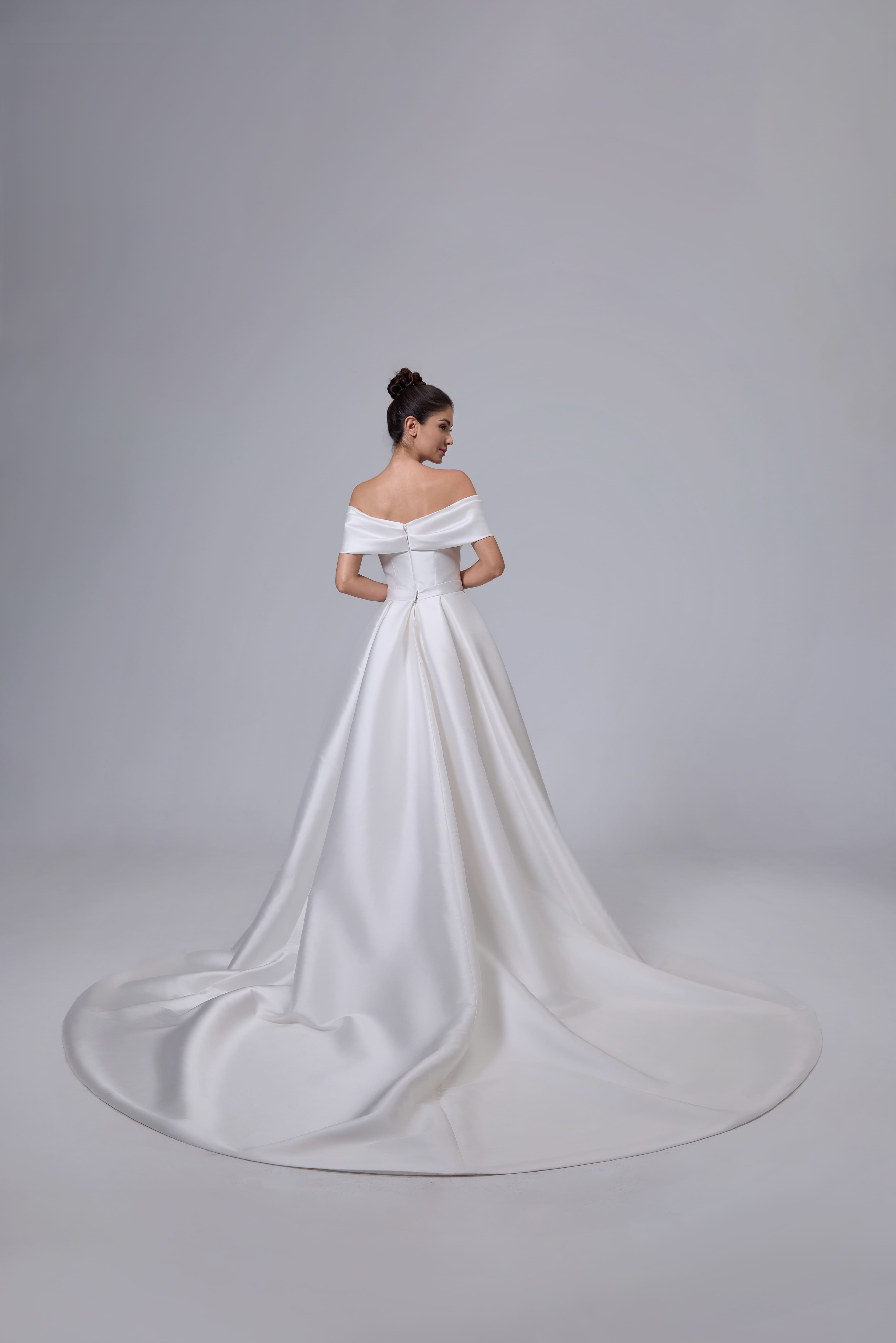 Open Back Satin Mermaid Wedding Dress with Detachable Train-AND Bride