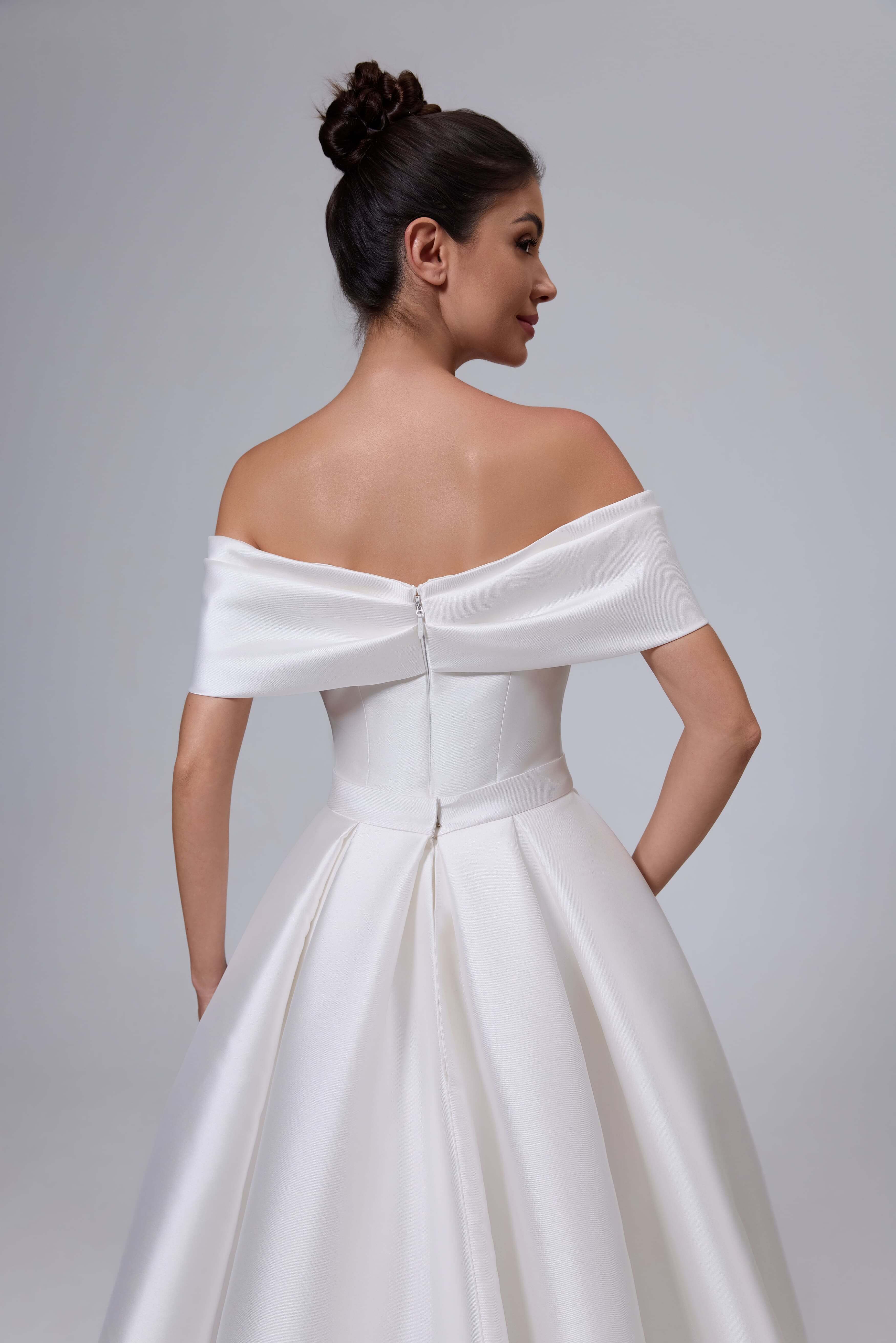Open Back Satin Mermaid Wedding Dress with Detachable Train-AND Bride