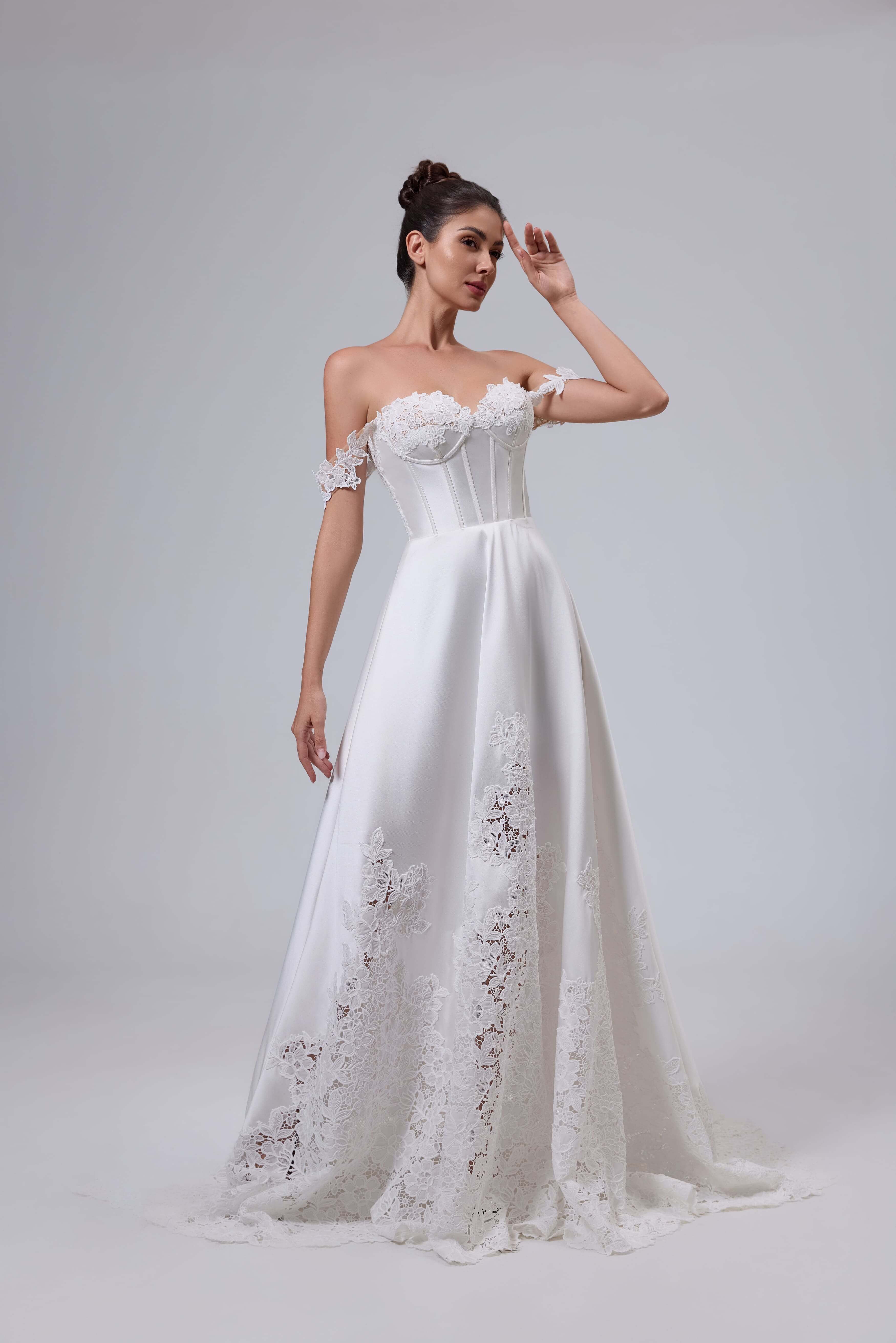 Corset Back Satin Lace A-Line Wedding Dress-AND Bride
