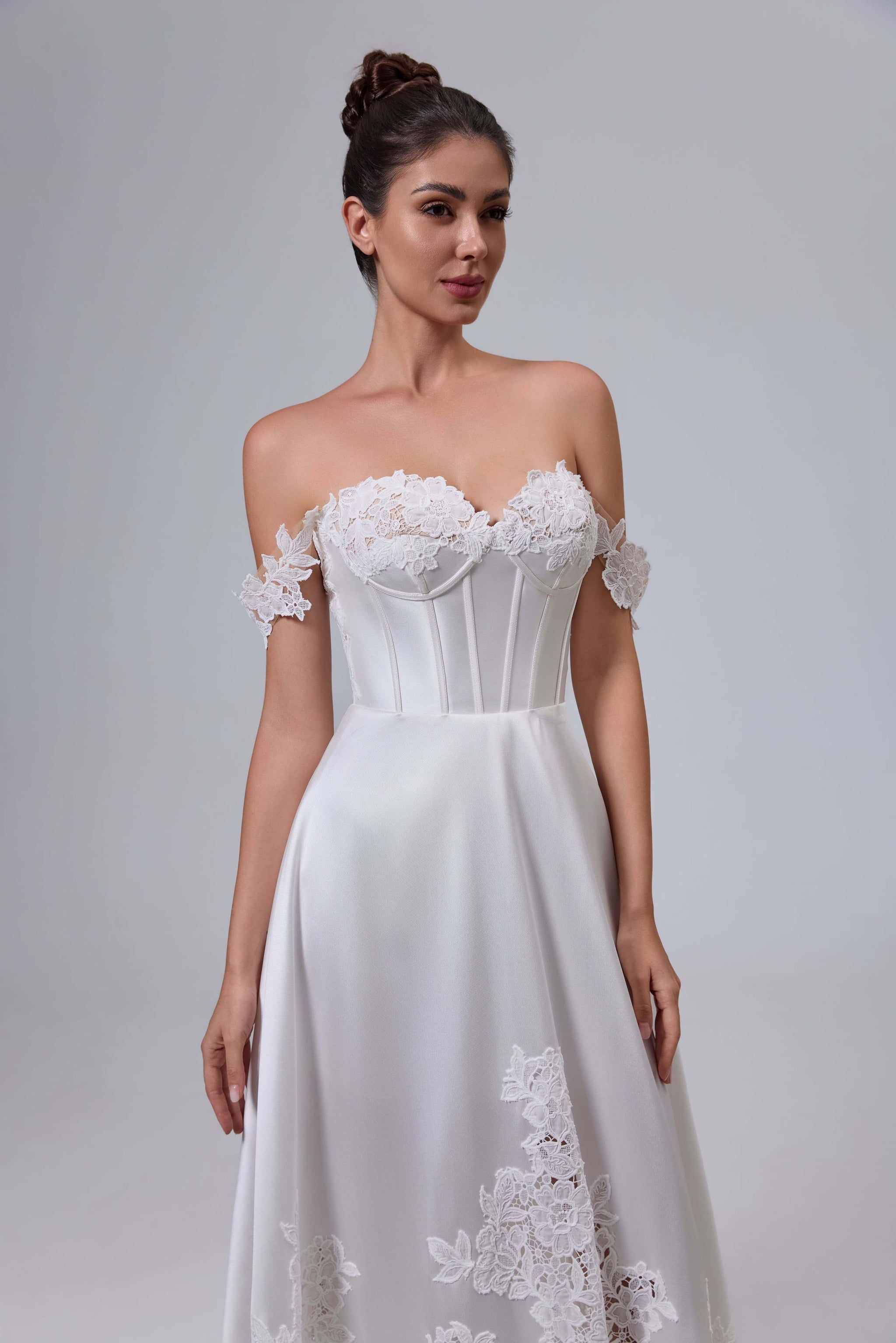 Corset Back Satin Lace A-Line Wedding Dress