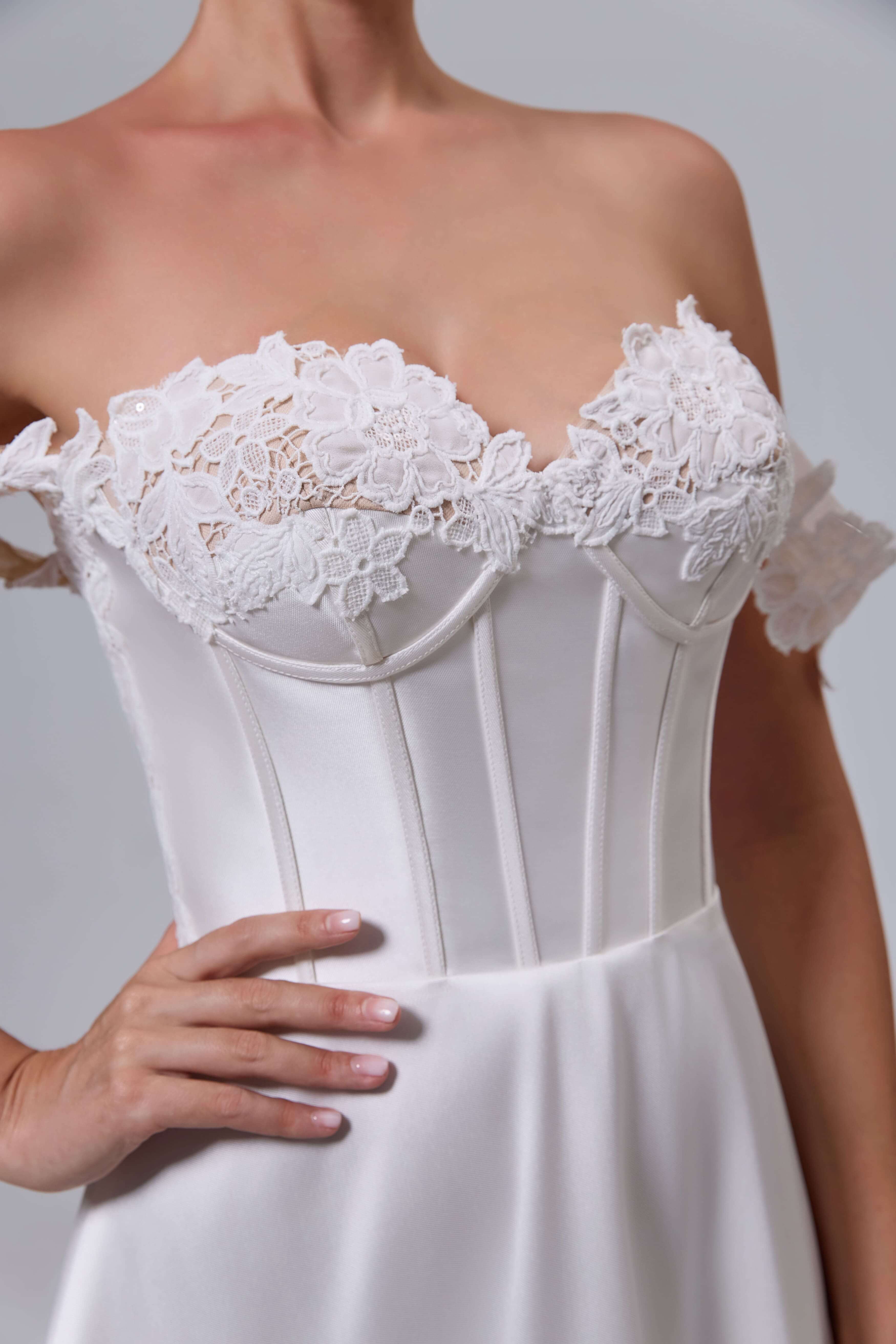 Corset Back Satin Lace A-Line Wedding Dress-AND Bride