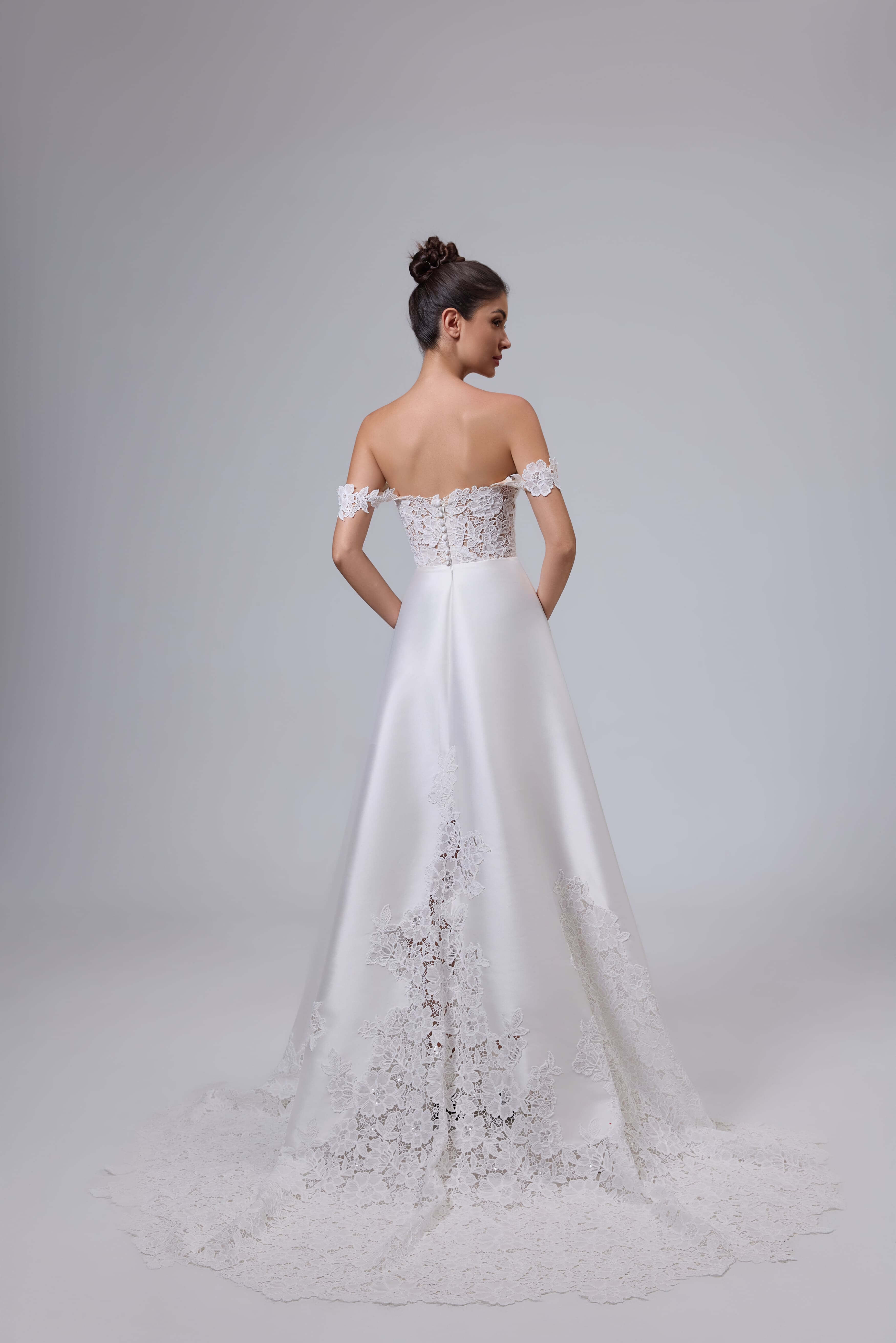 Corset Back Satin Lace A-Line Wedding Dress-AND Bride