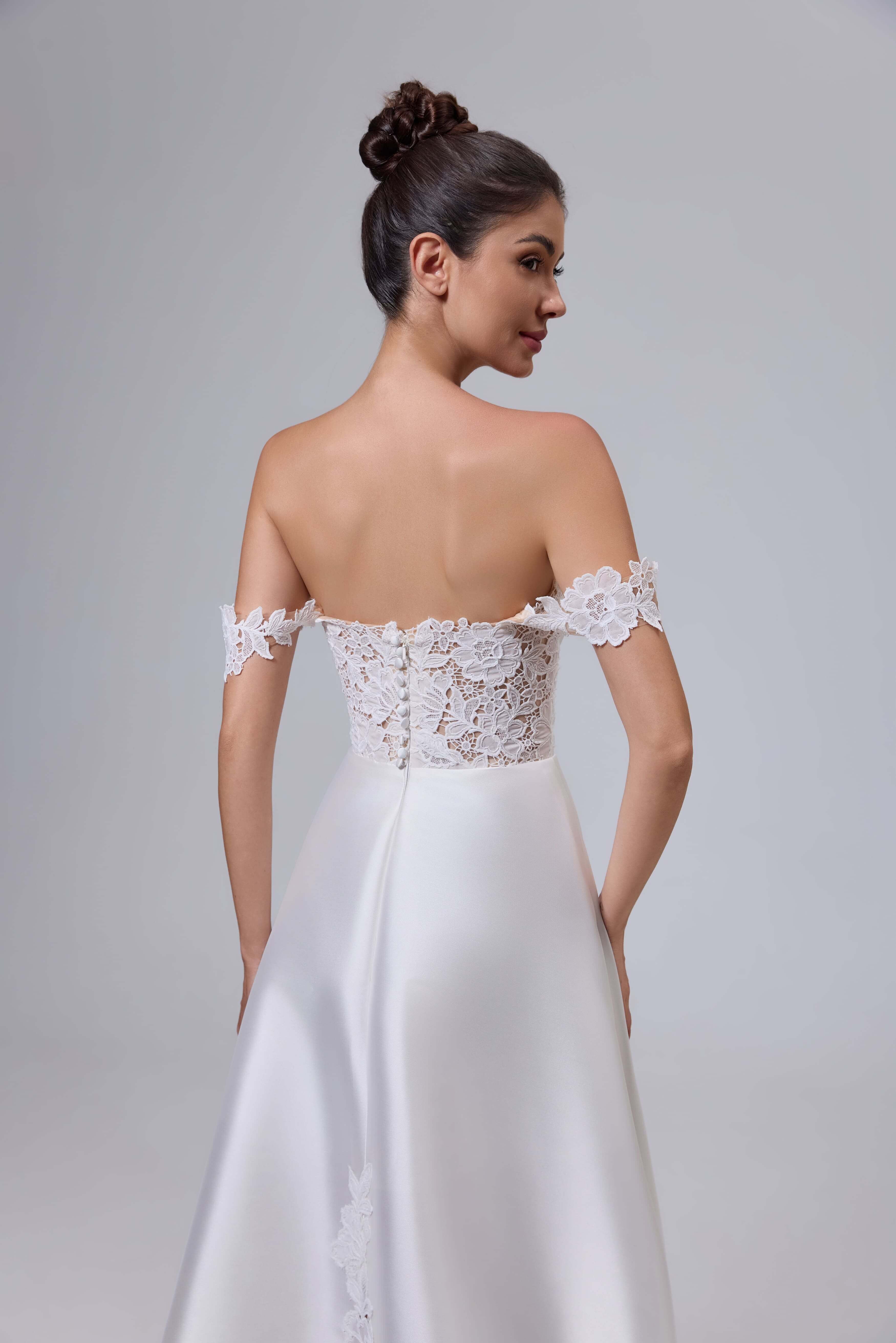 Corset Back Satin Lace A-Line Wedding Dress-AND Bride