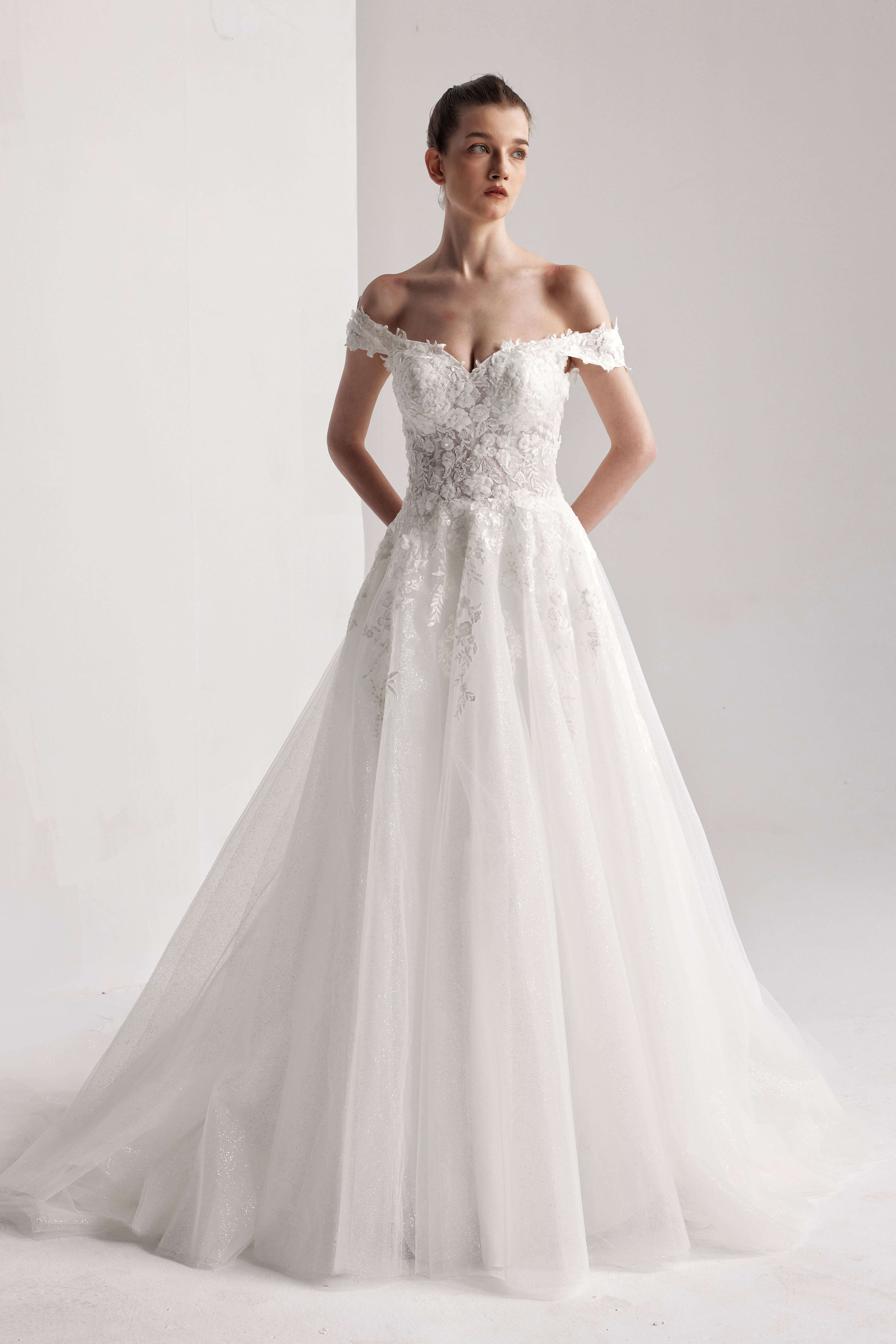 Romantic floral wedding dress with a V-neckline and open back LVB2403-AND Bride