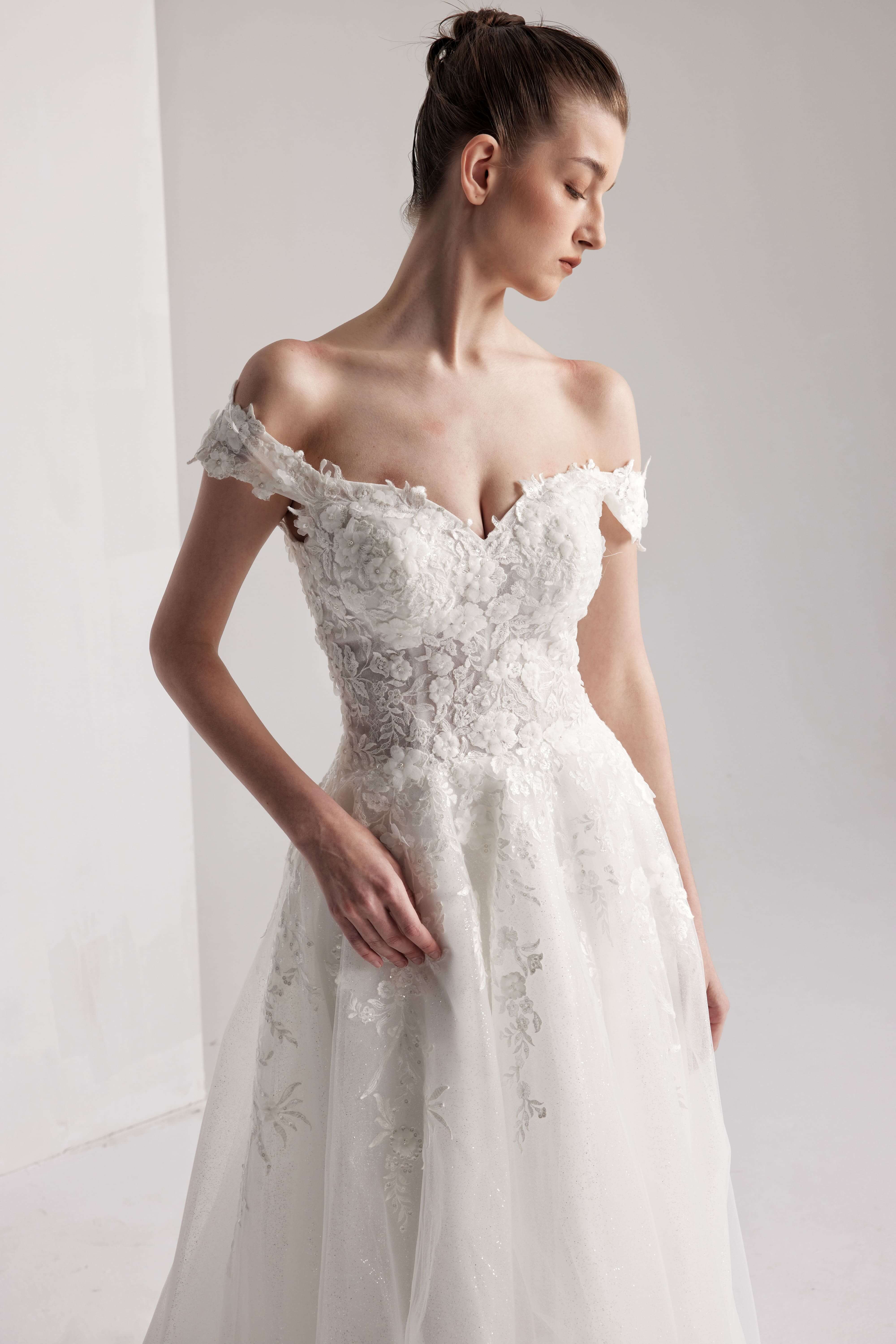 Romantic floral wedding dress with a V-neckline and open back LVB2403-AND Bride