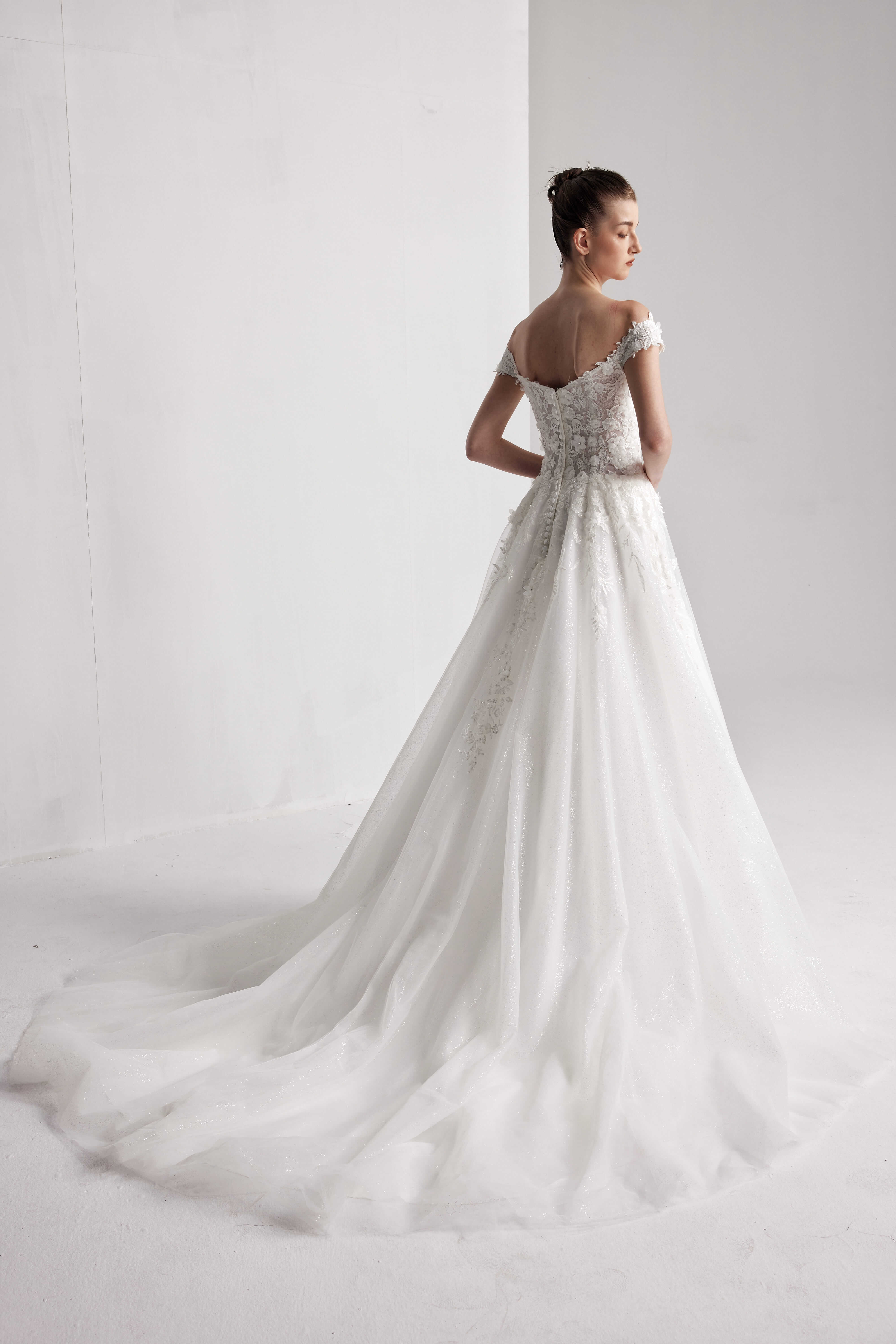 Romantic floral wedding dress with a V-neckline and open back LVB2403-AND Bride