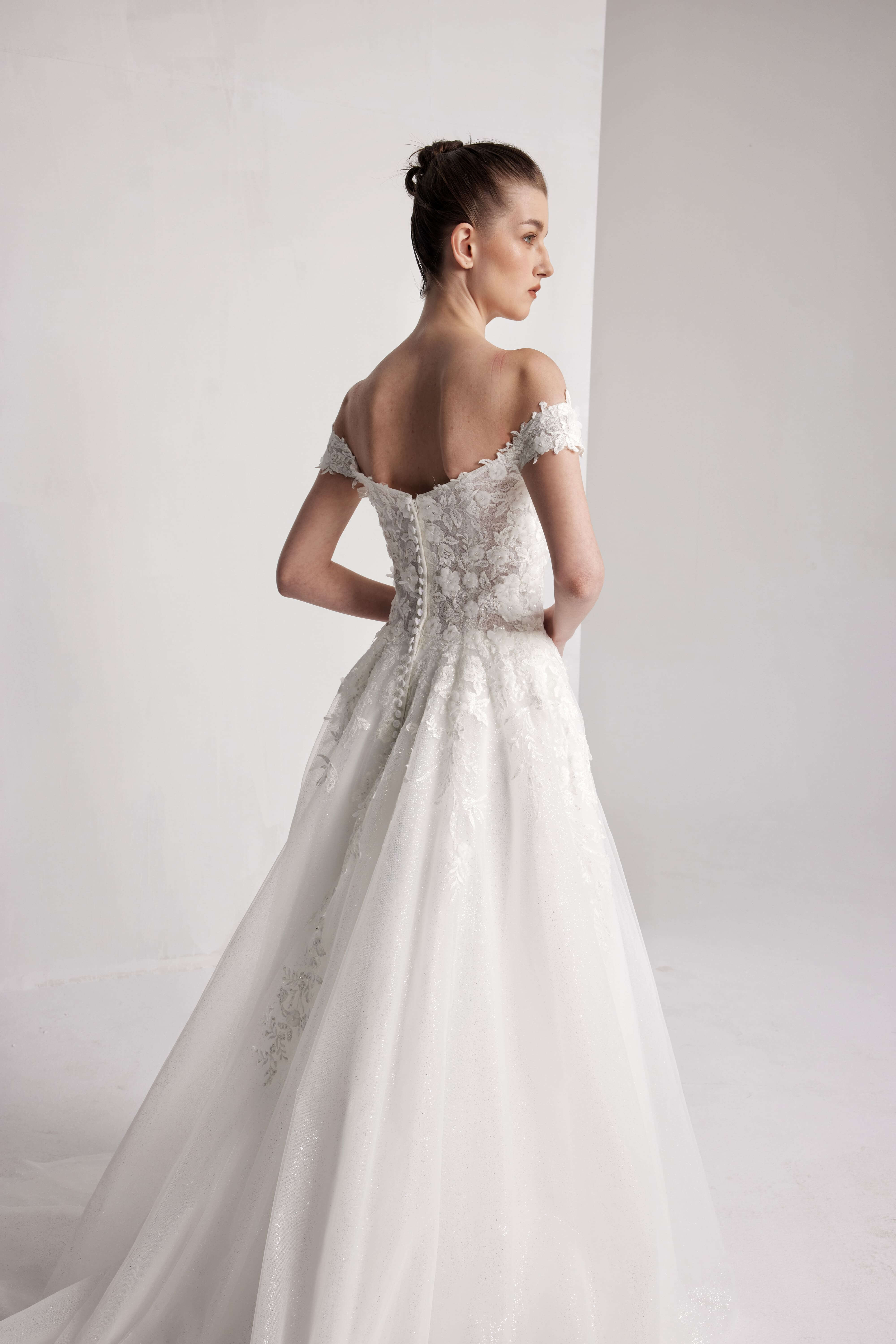 Romantic floral wedding dress with a V-neckline and open back LVB2403-AND Bride
