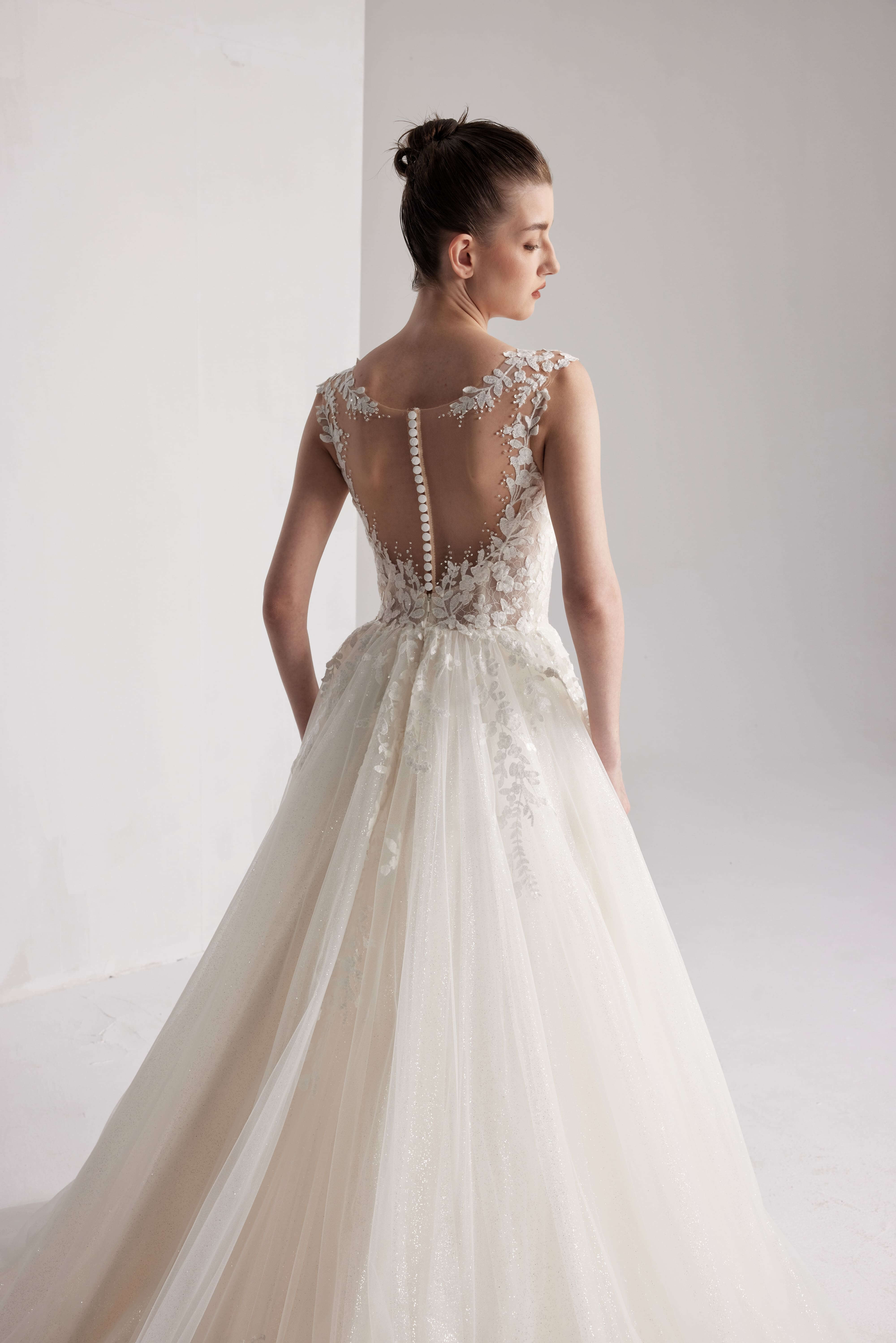 lace Beading bridal gown with a full floral A-line skirt LVB2408