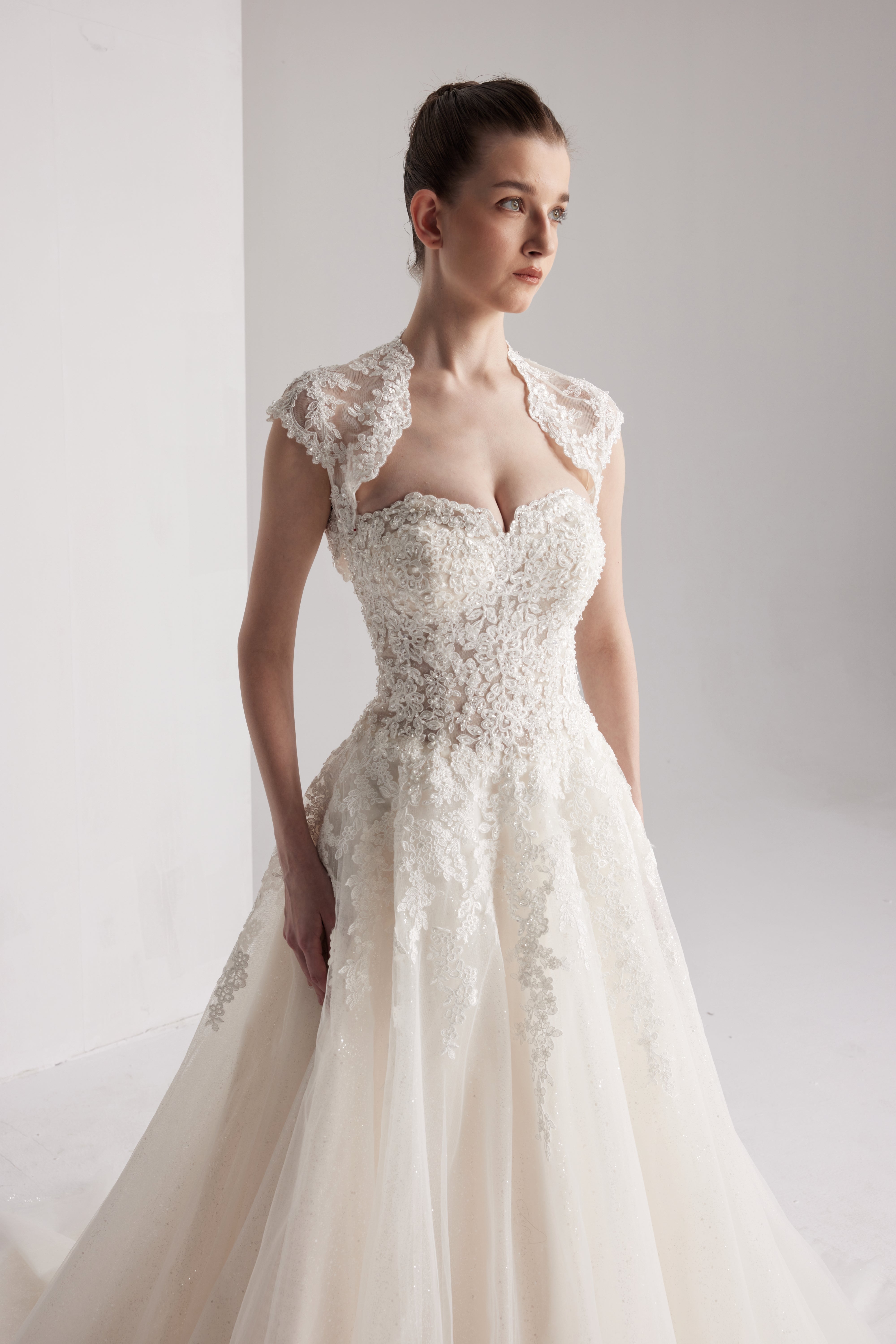 Princess beaded lace  bridal dress with a classic sweetheart neckline with Bolero LVB2411
