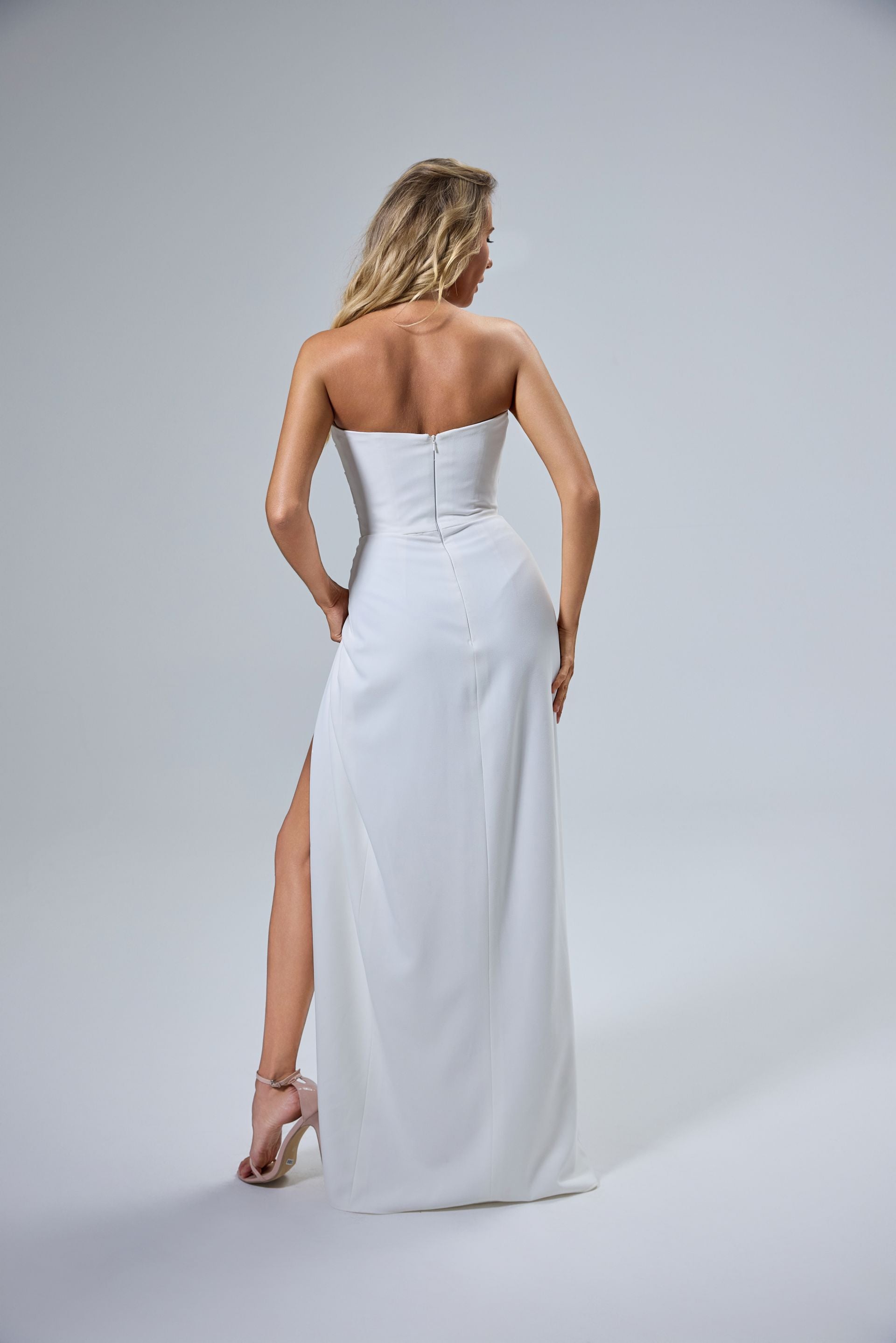 Simple Strapless Cat-Eye Neckline Satin Bridal Gown LVB2522