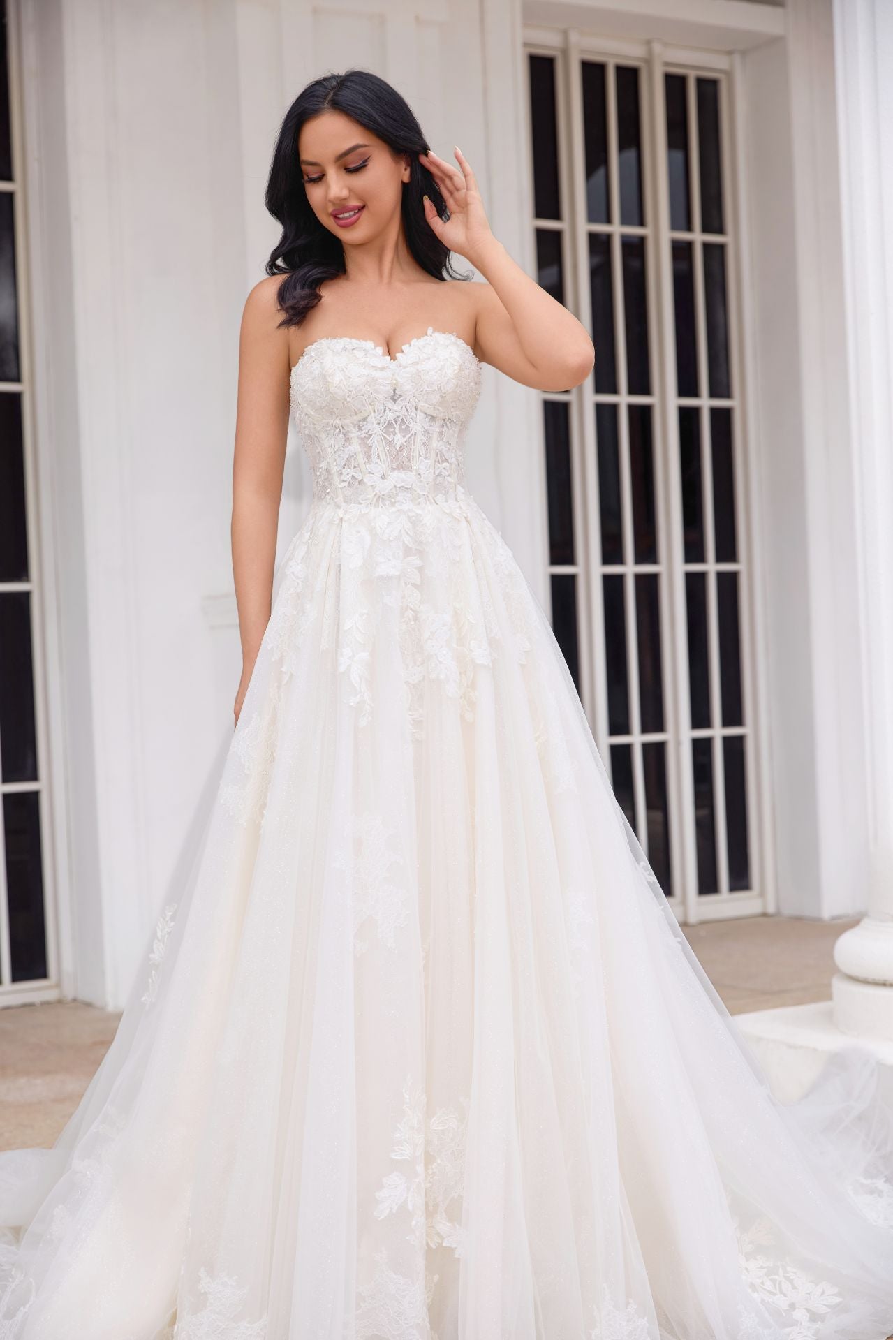 Lace Tulle Handmade Wedding Dress With Detachable Sleeves LVB2502