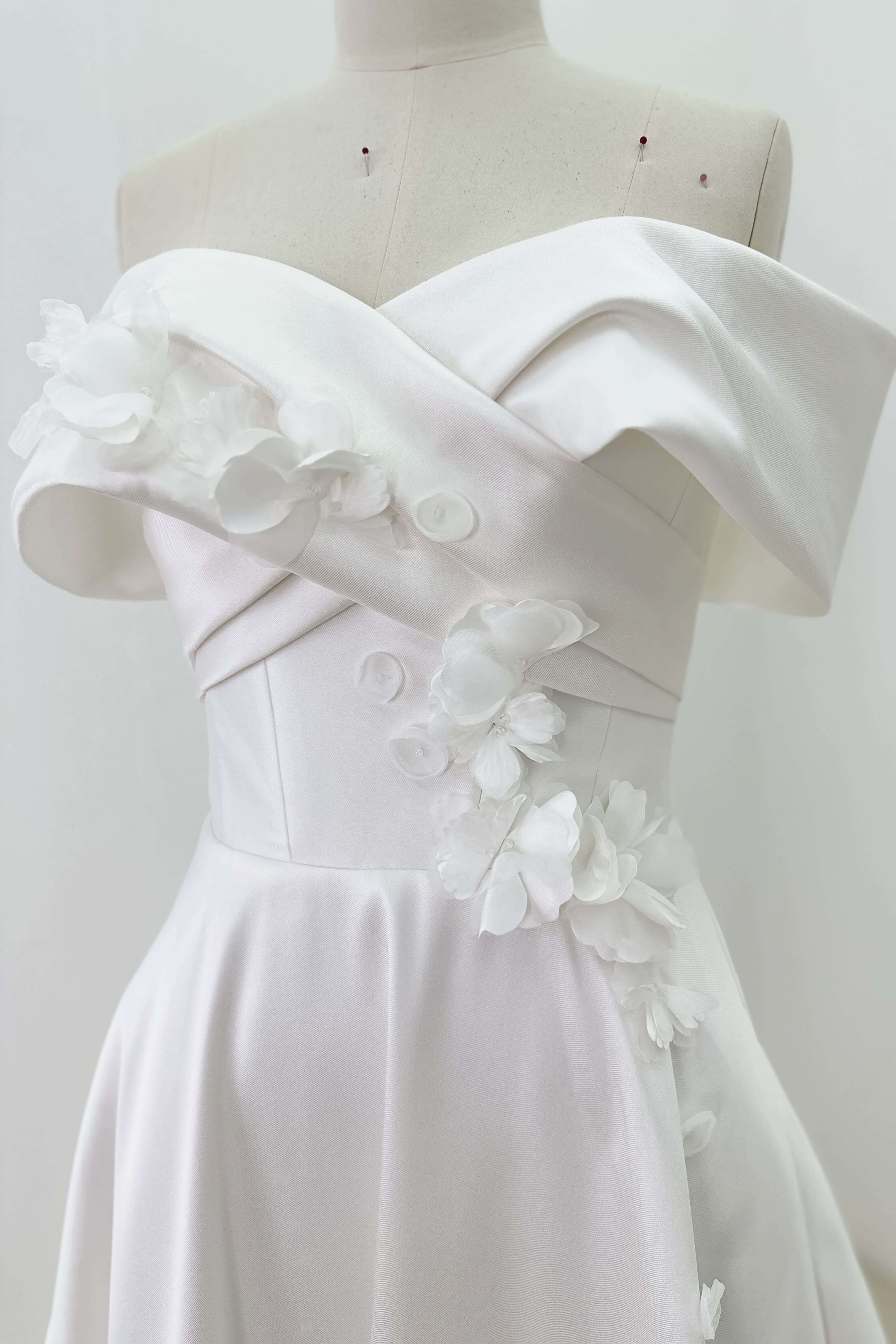 Mikado A-Line Wedding Dress with Pockets and Cap Sleeves-AND Bride