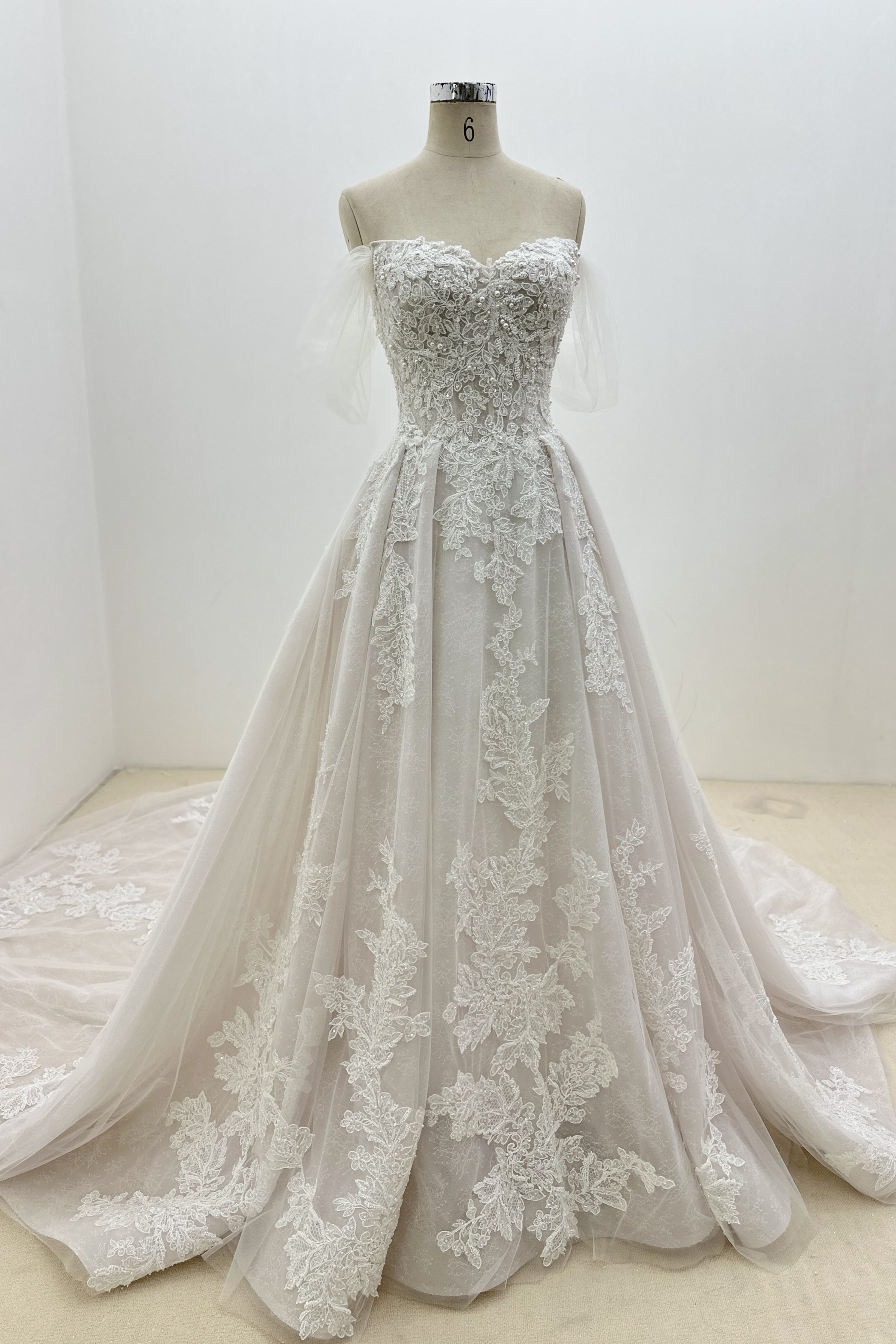 Off-the-shoulder Dreamy Tulle A-line Handmade Wedding Dress LVB2692