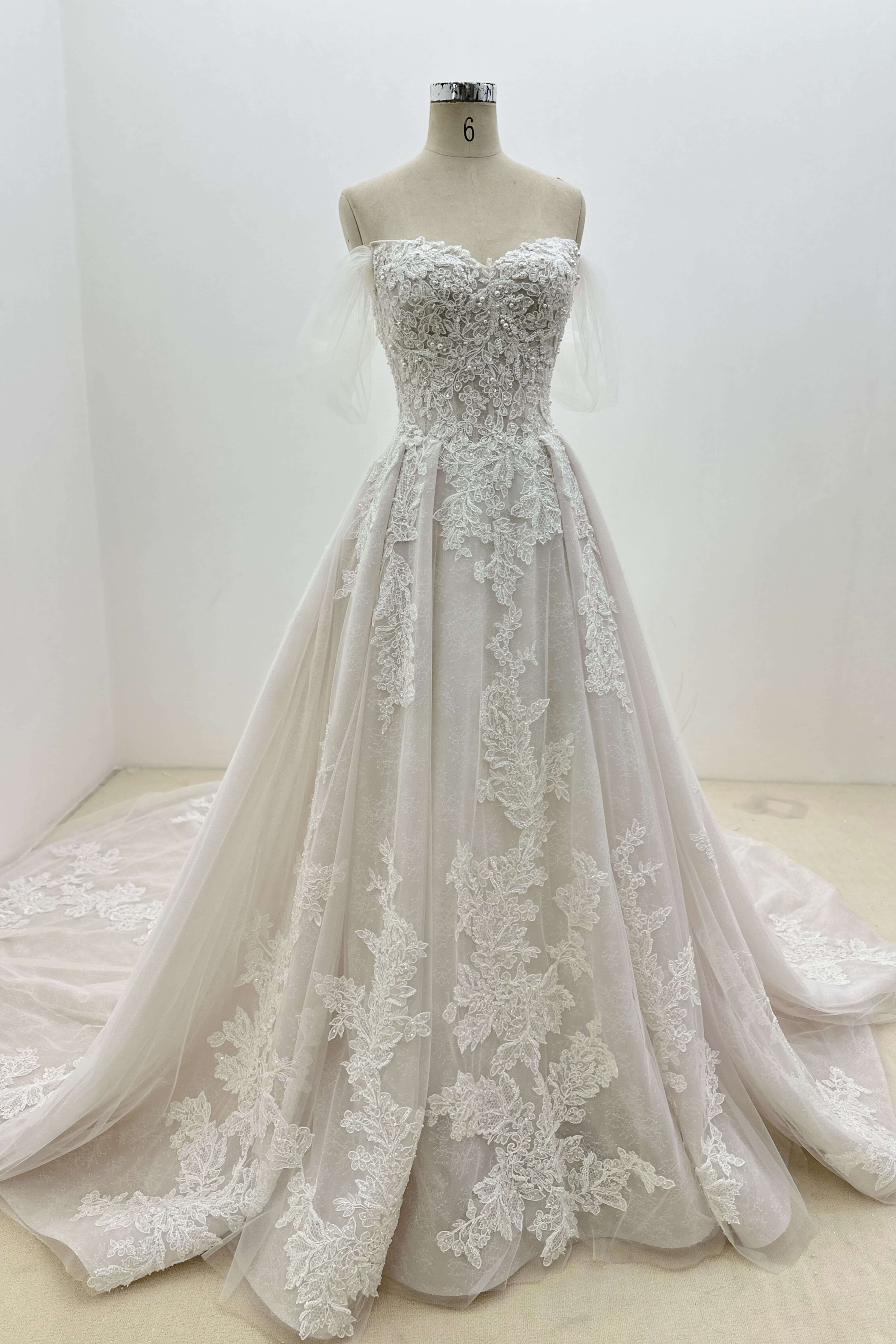 Off-the-shoulder Dreamy Tulle A-line Handmade Wedding Dress LVB2692-AND Bride