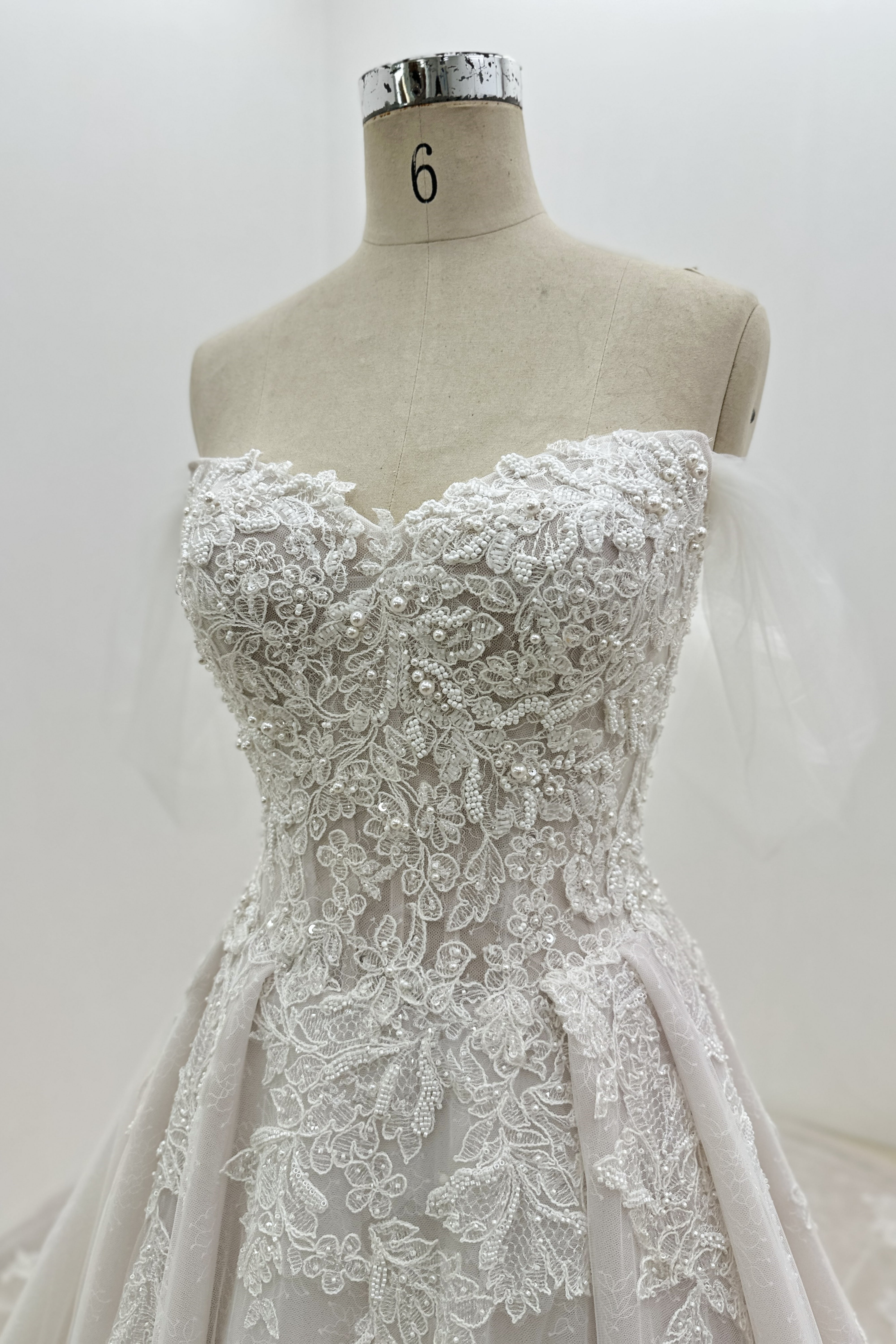 Off-the-shoulder Dreamy Tulle A-line Handmade Wedding Dress LVB2692