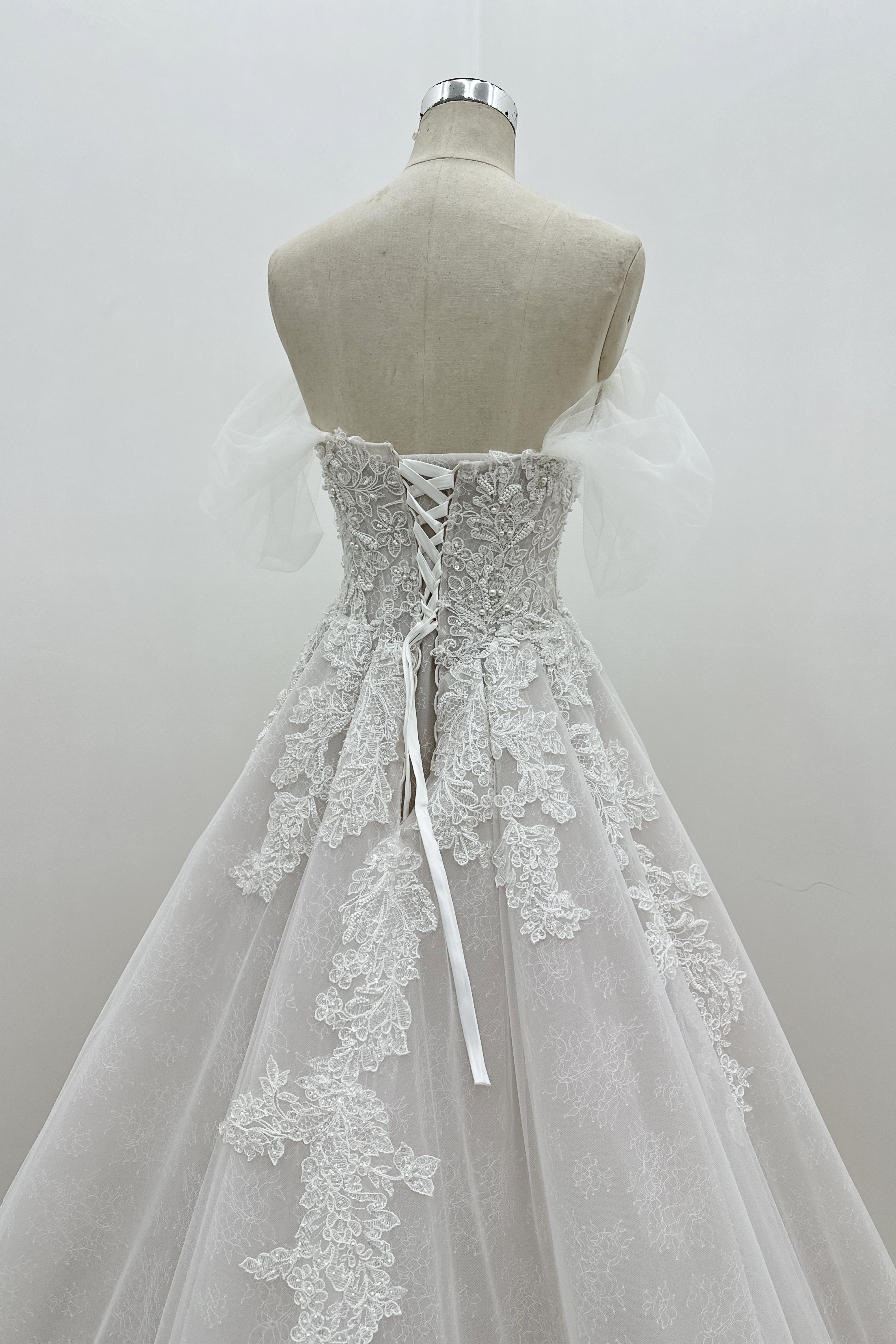 Off-the-shoulder Dreamy Tulle A-line Handmade Wedding Dress LVB2692