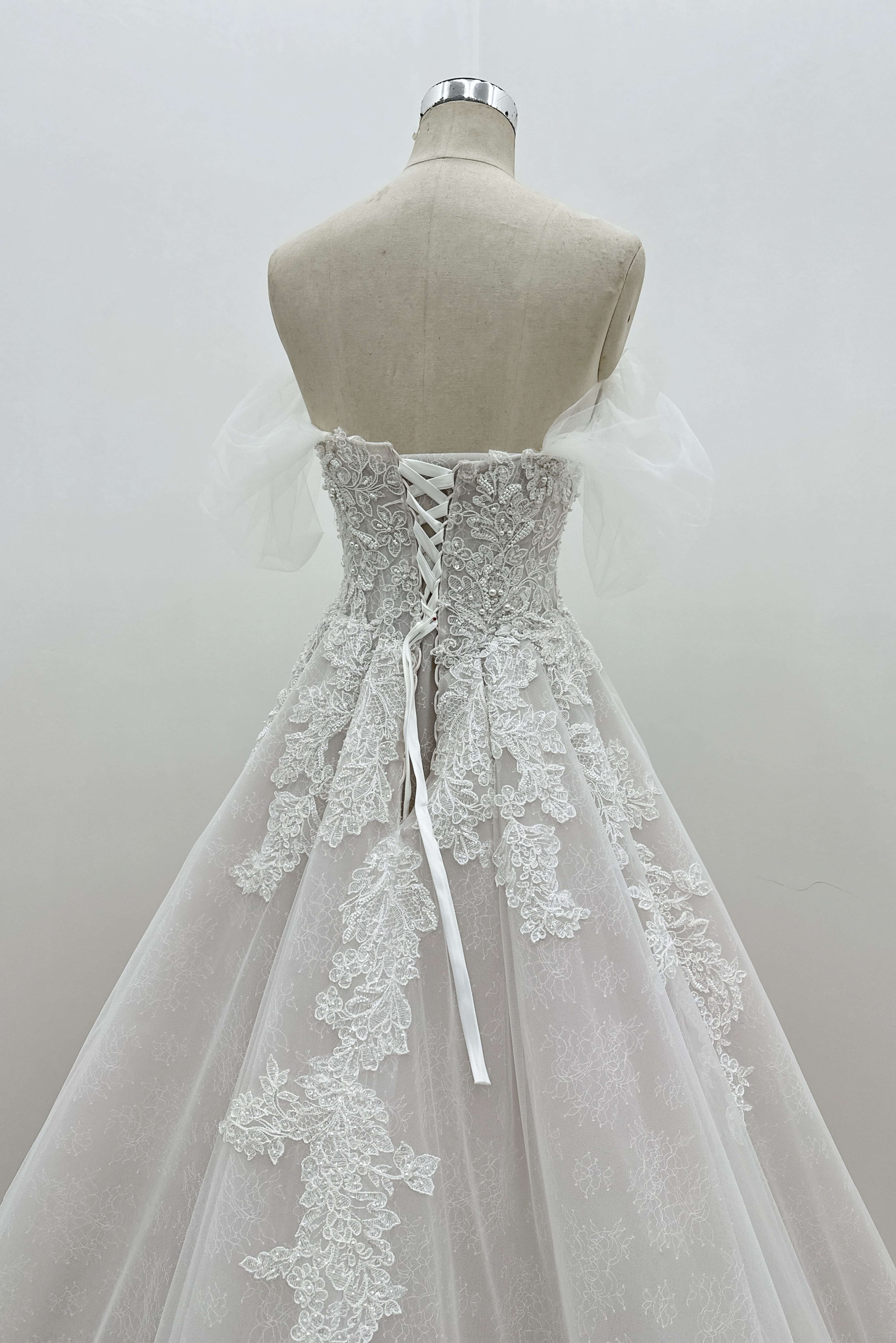 Off-the-shoulder Dreamy Tulle A-line Handmade Wedding Dress LVB2692