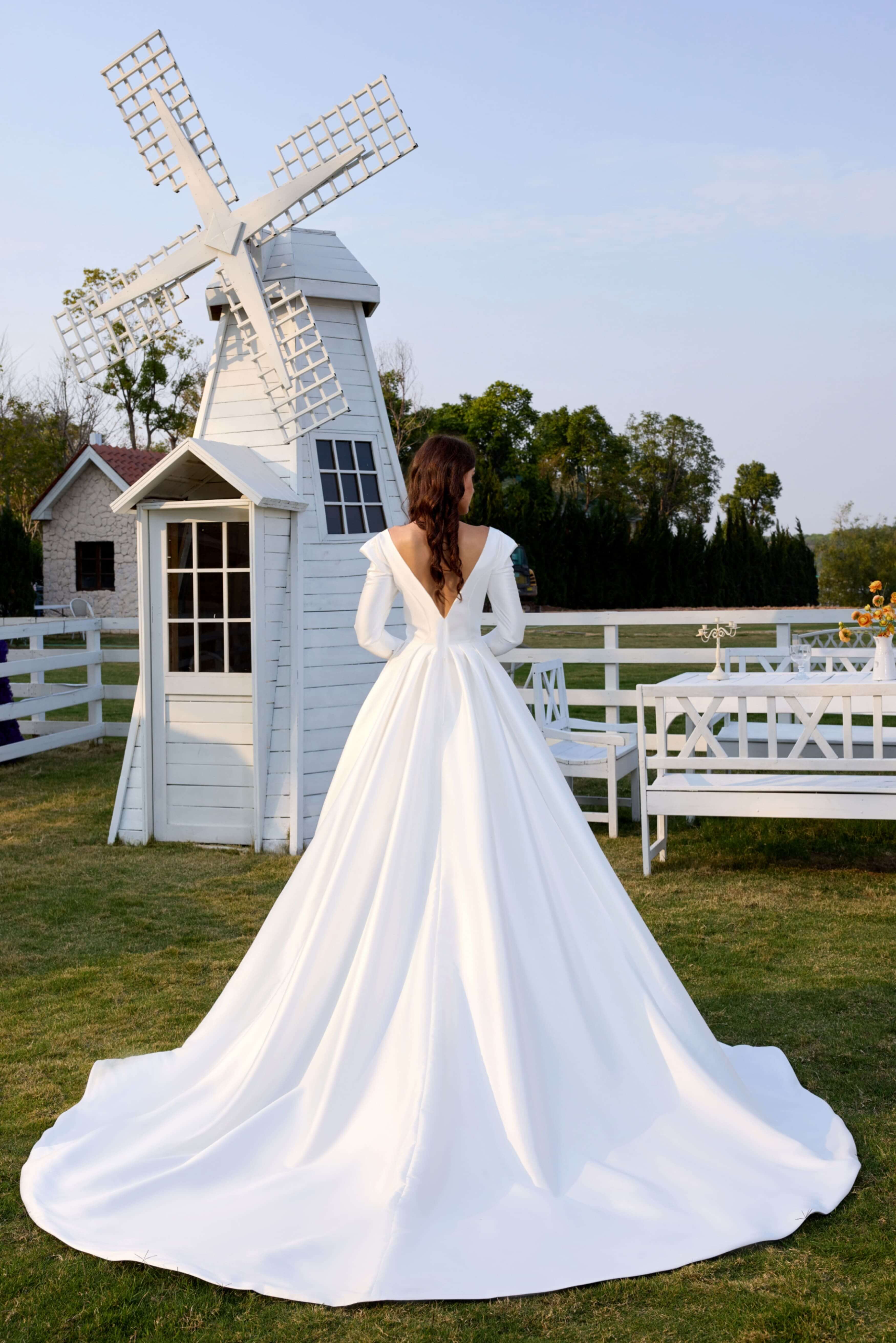 Long Sleeve Lace Wedding Dress with Open Back-AND Bride