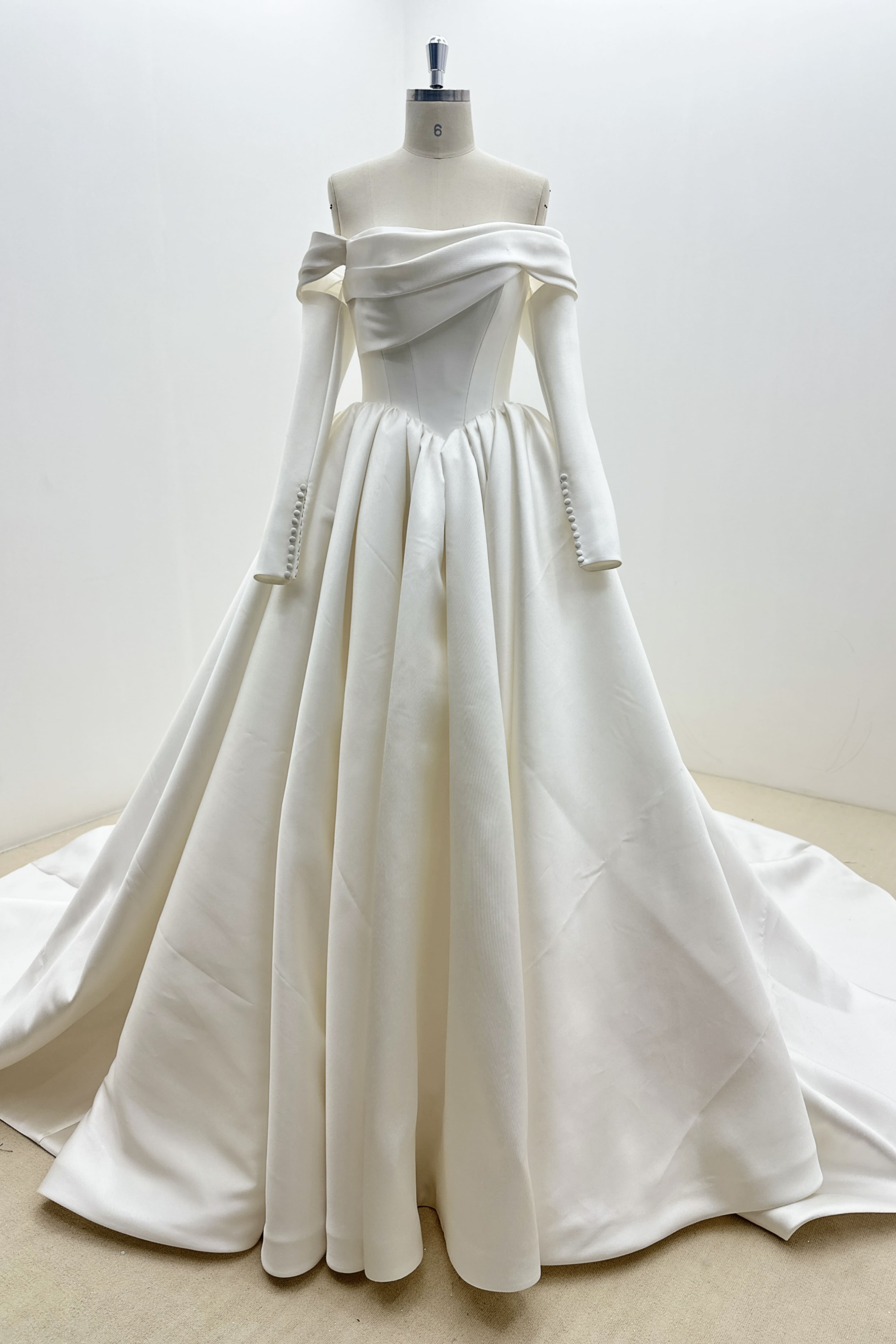 Satin A-Line Wedding Dress with Detachable Sleeves-AND Bride