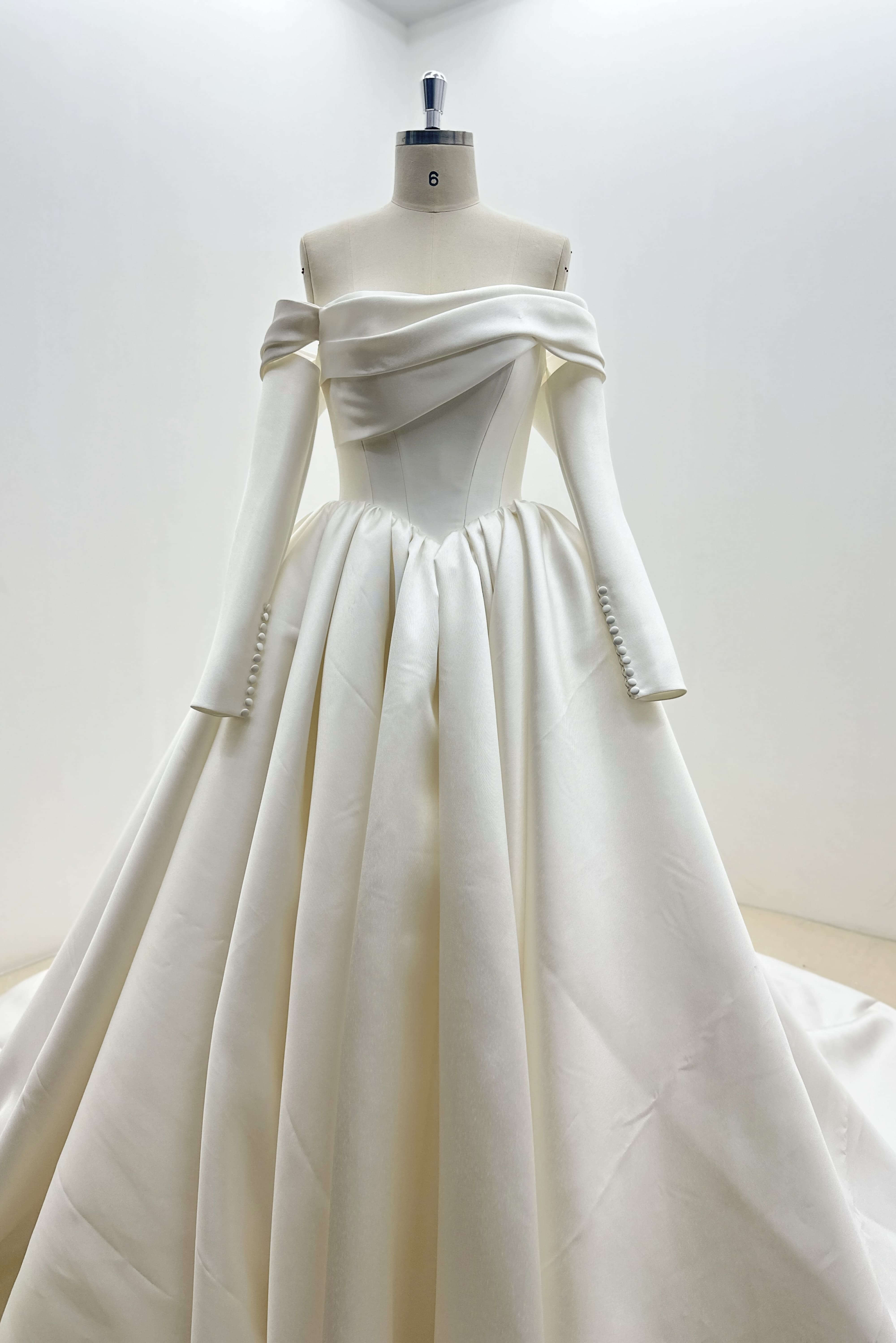 Satin A-Line Wedding Dress with Detachable Sleeves-AND Bride
