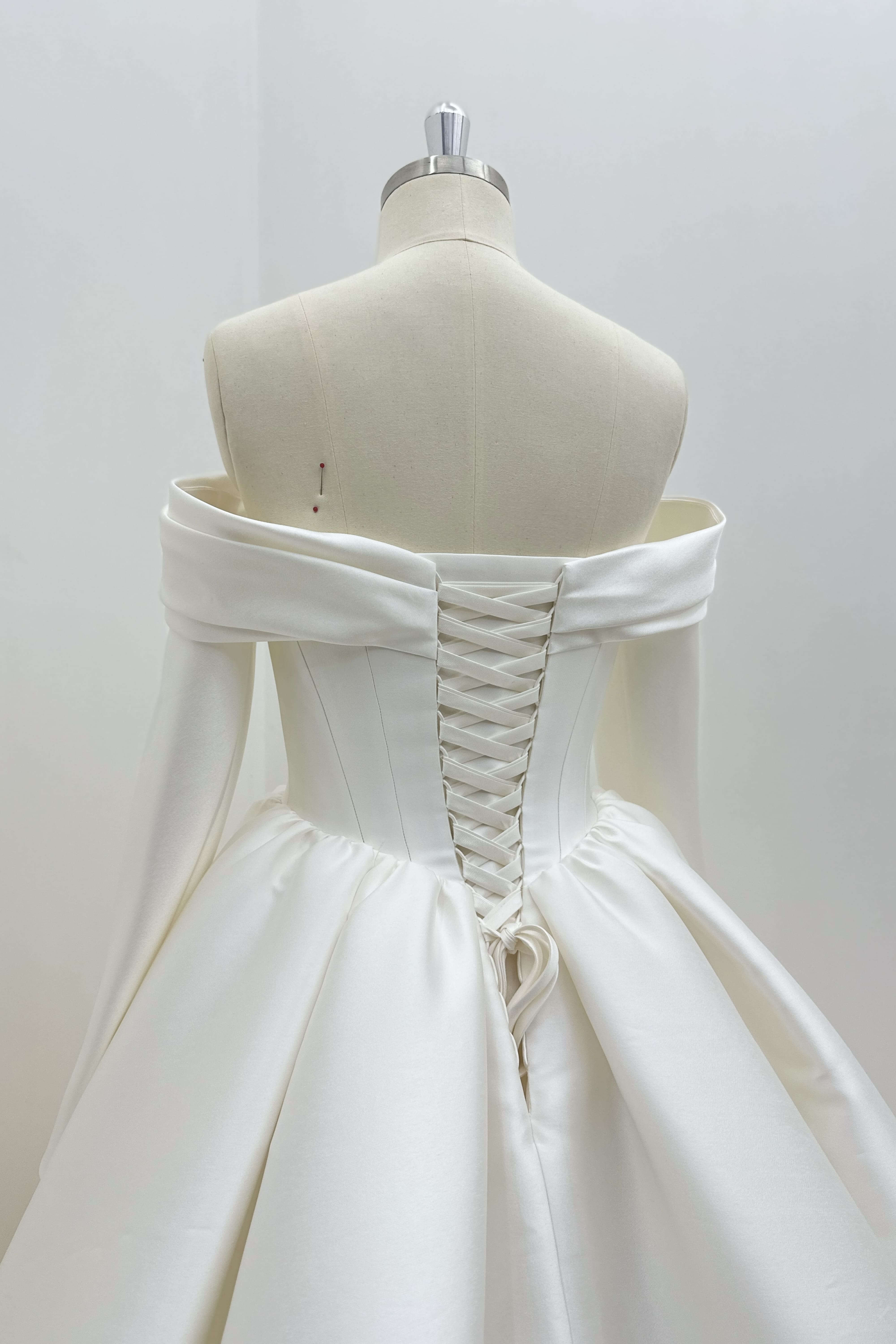 Satin A-Line Wedding Dress with Detachable Sleeves-AND Bride