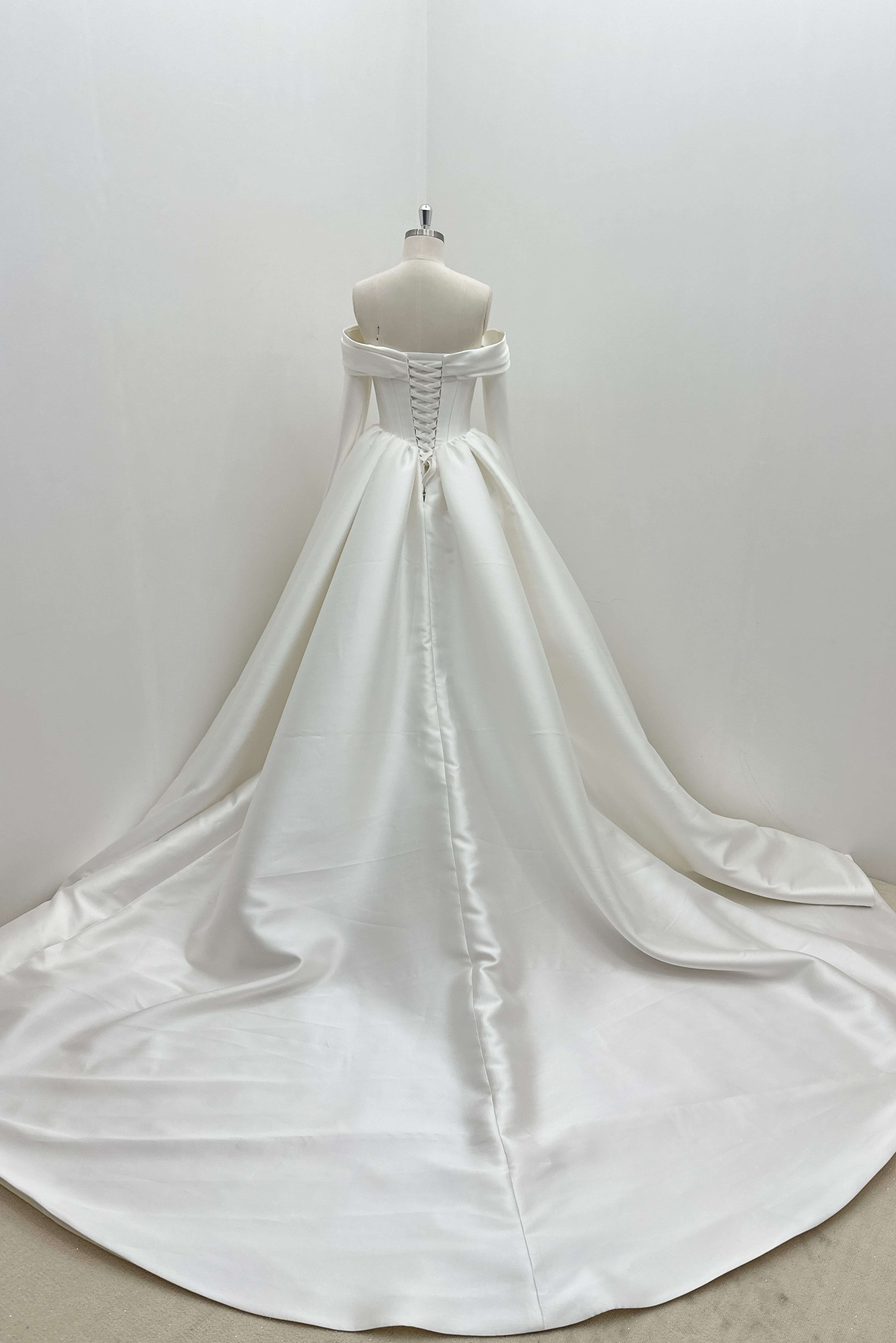 Satin A-Line Wedding Dress with Detachable Sleeves-AND Bride