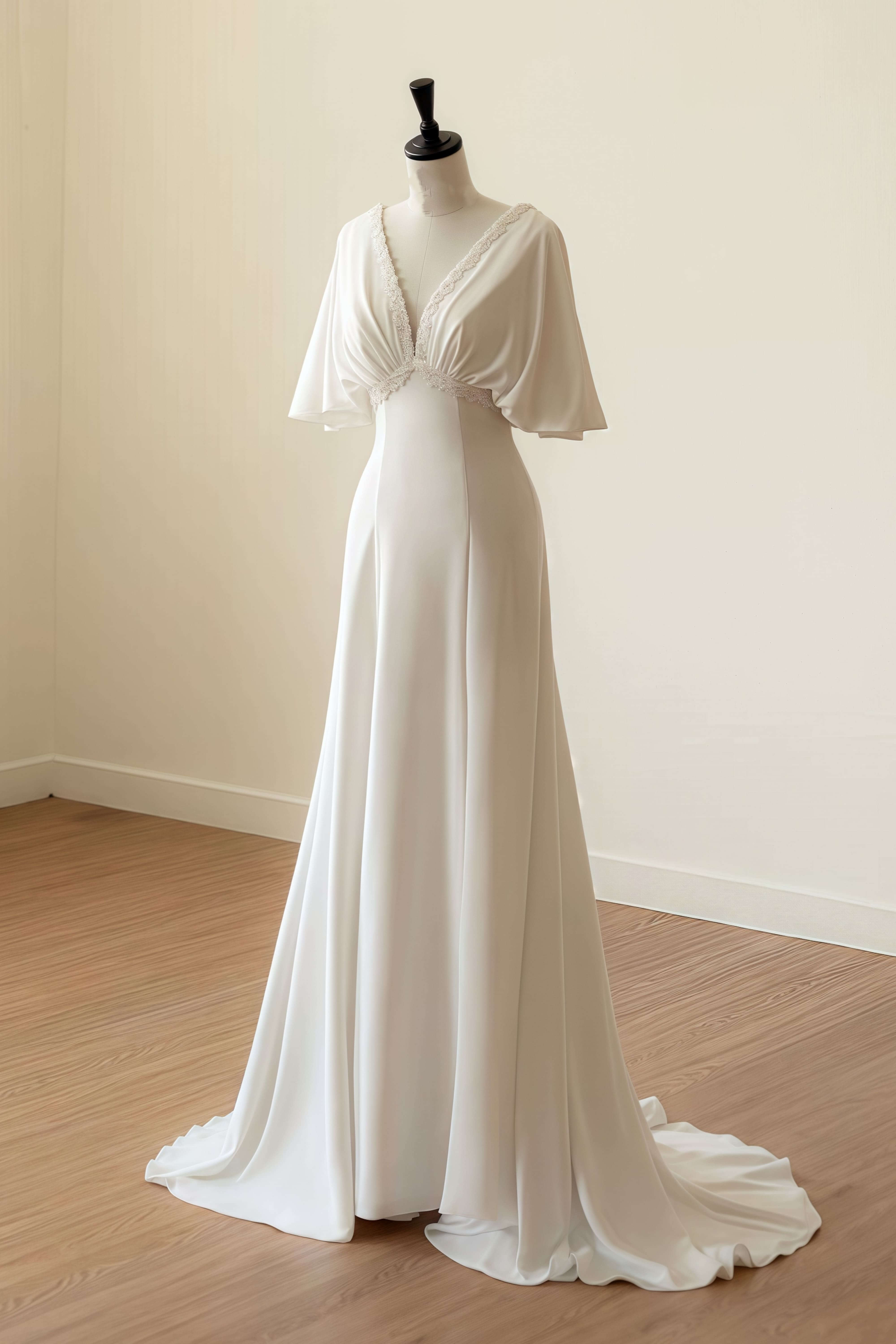 Flowy Chiffon A-Line Beach Wedding Dress with V-Neck-AND Bride