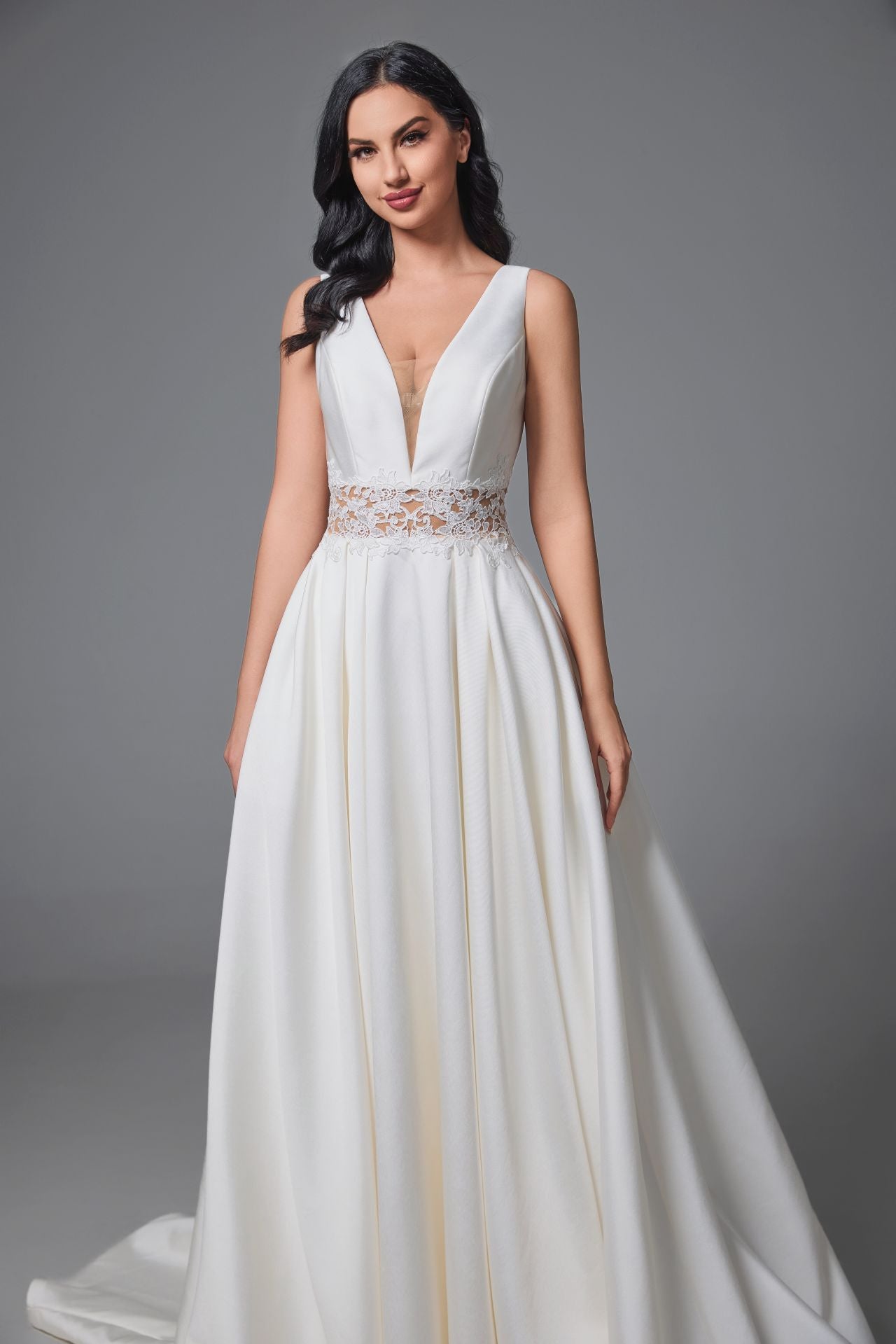 sexy satin deep v-neck open back wedding dress LVB2505