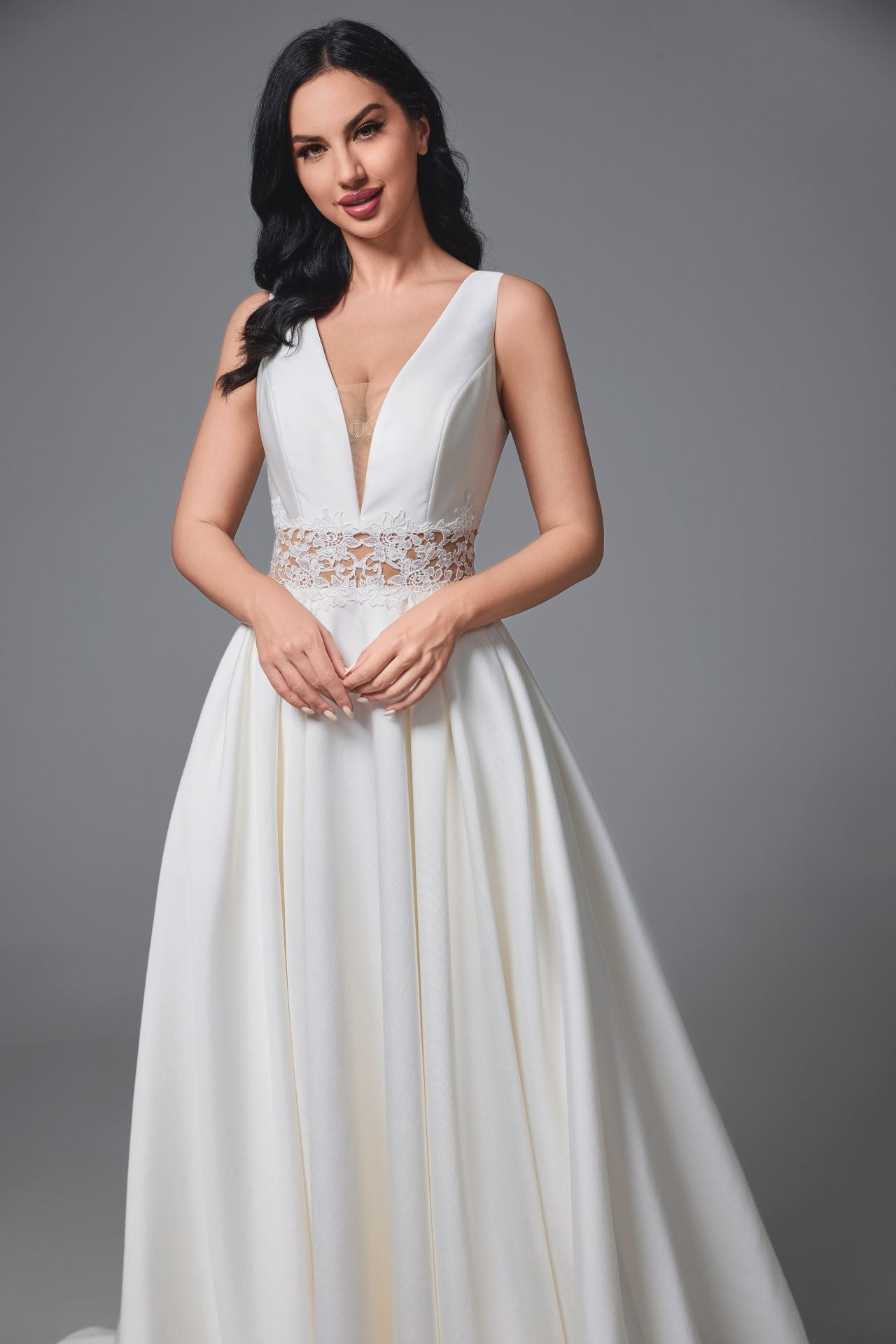 sexy satin deep v-neck open back wedding dress LVB2505
