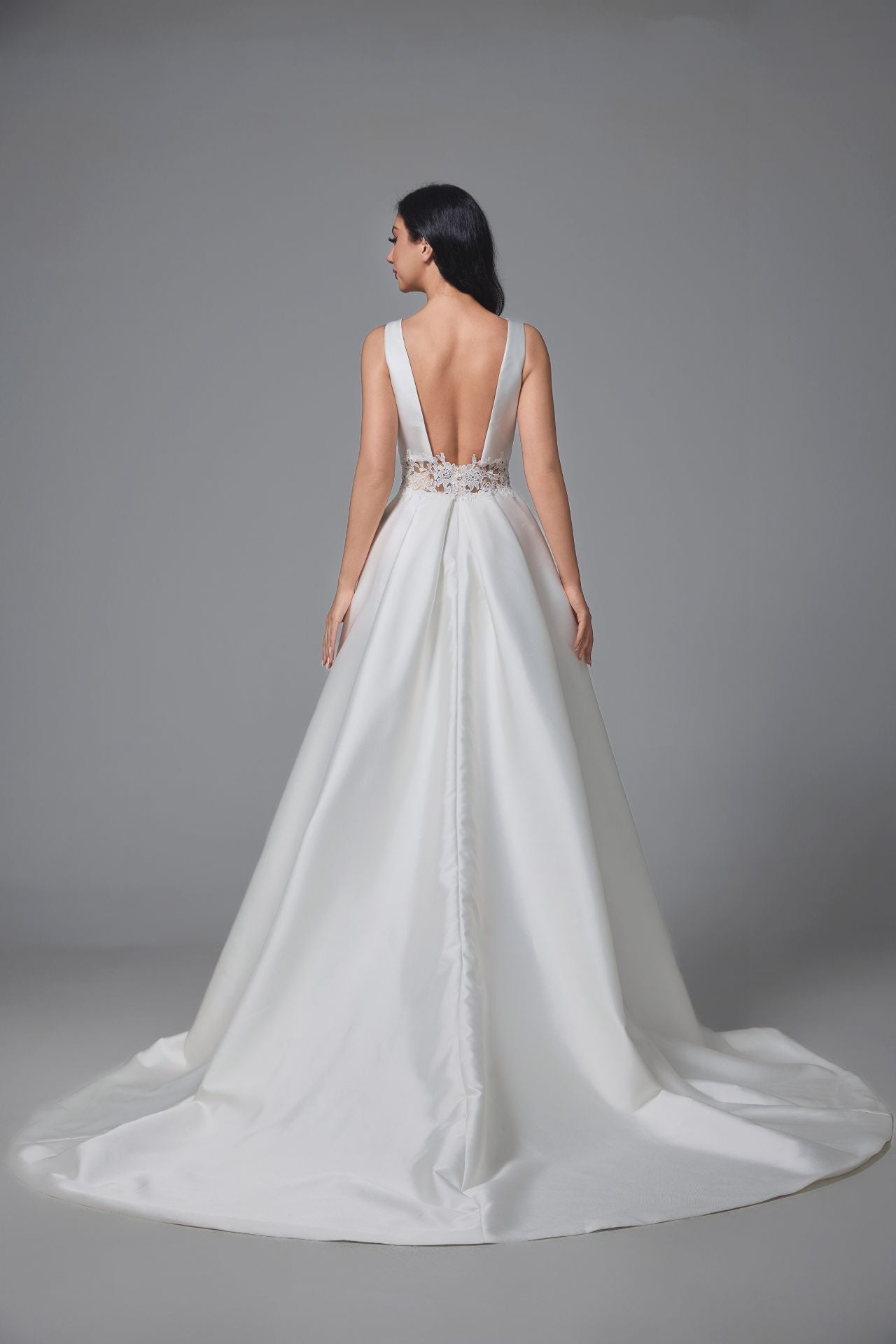 sexy satin deep v-neck open back wedding dress LVB2505