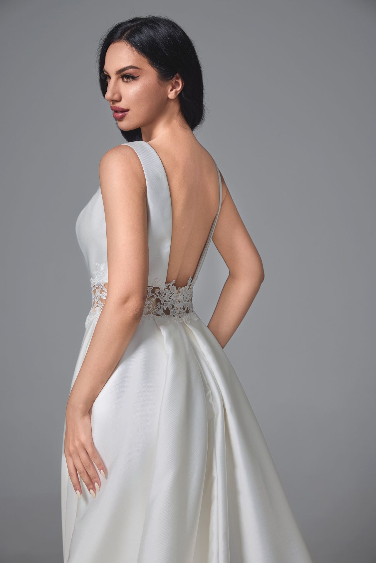 sexy satin deep v-neck open back wedding dress LVB2505