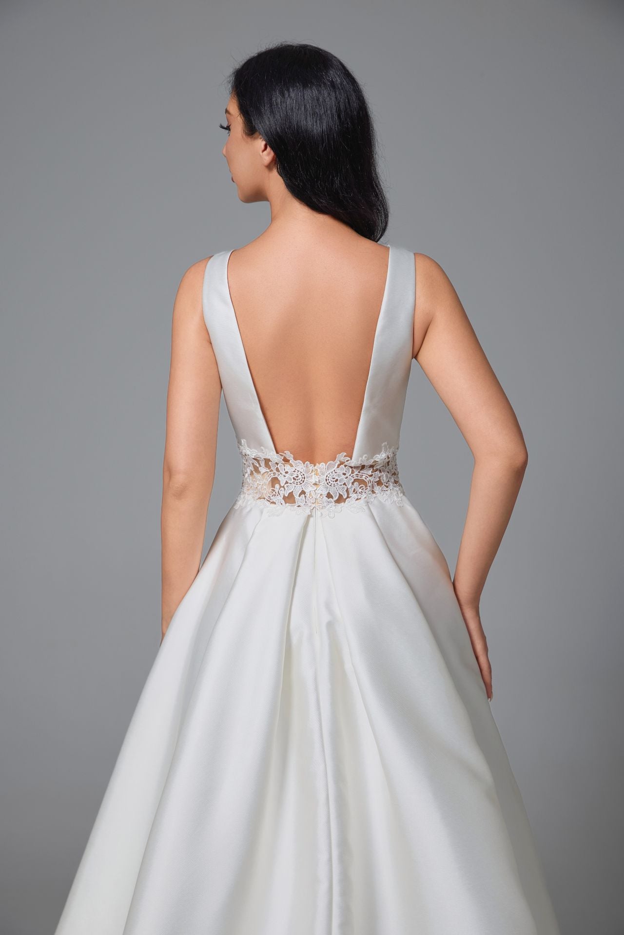 sexy satin deep v-neck open back wedding dress LVB2505