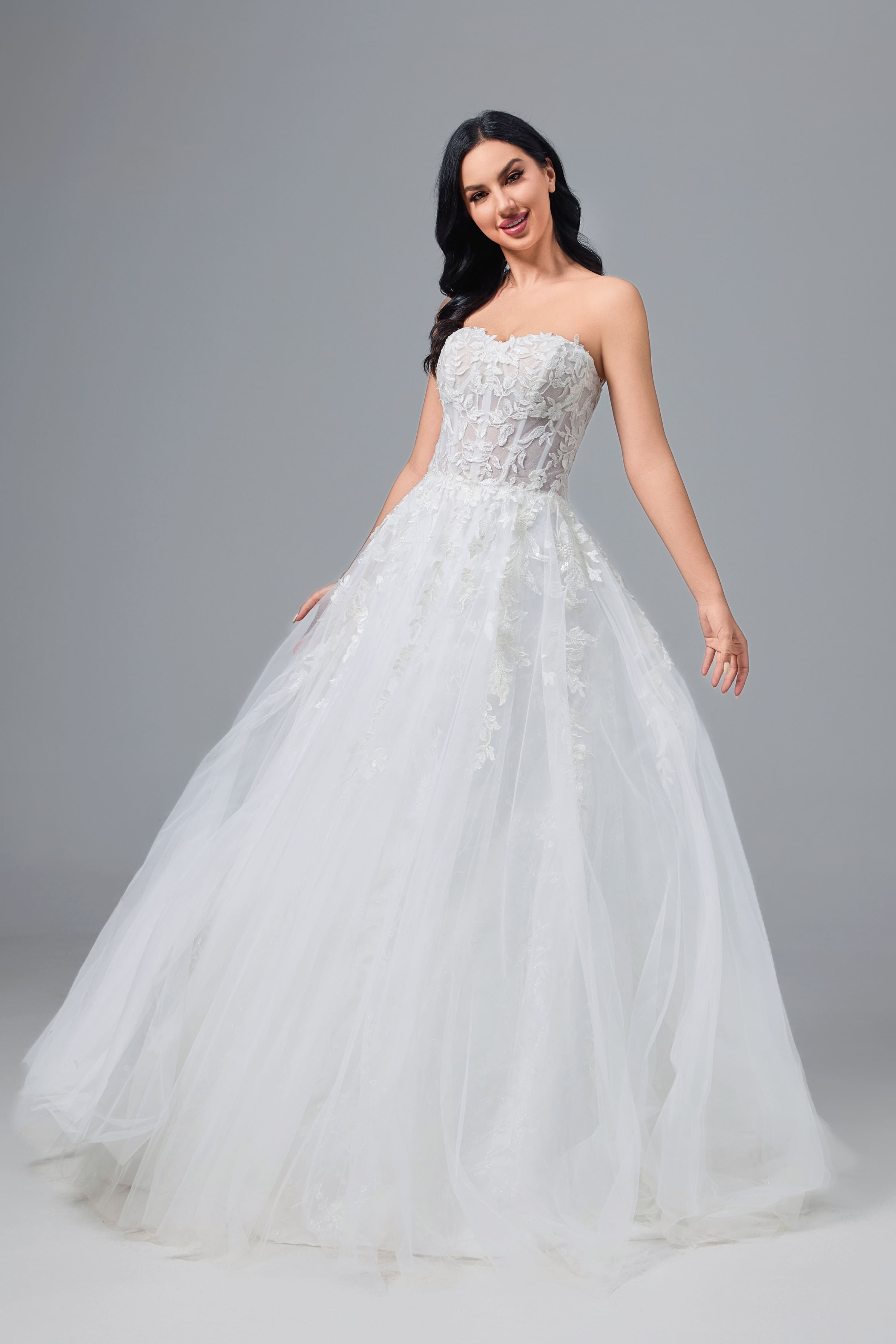 Strapless Floral Corset Ball Gown Wedding Dress Sweetheart-AND Bride